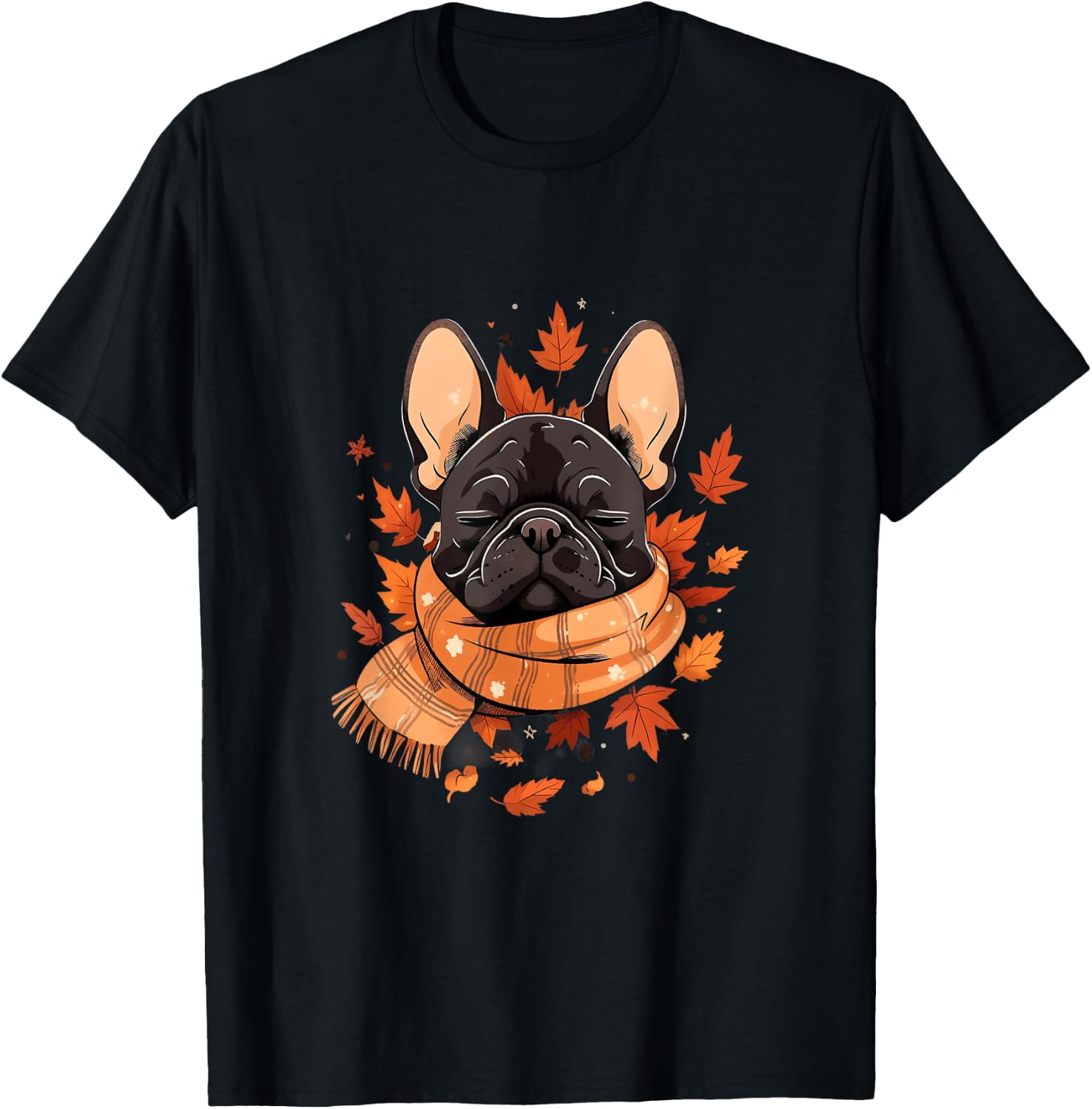 French Bulldog Fall Autumn Leaves Thanksgiving Frenchie Dog Men Women Girls Kids T-Shirt - T-Shirt | Black