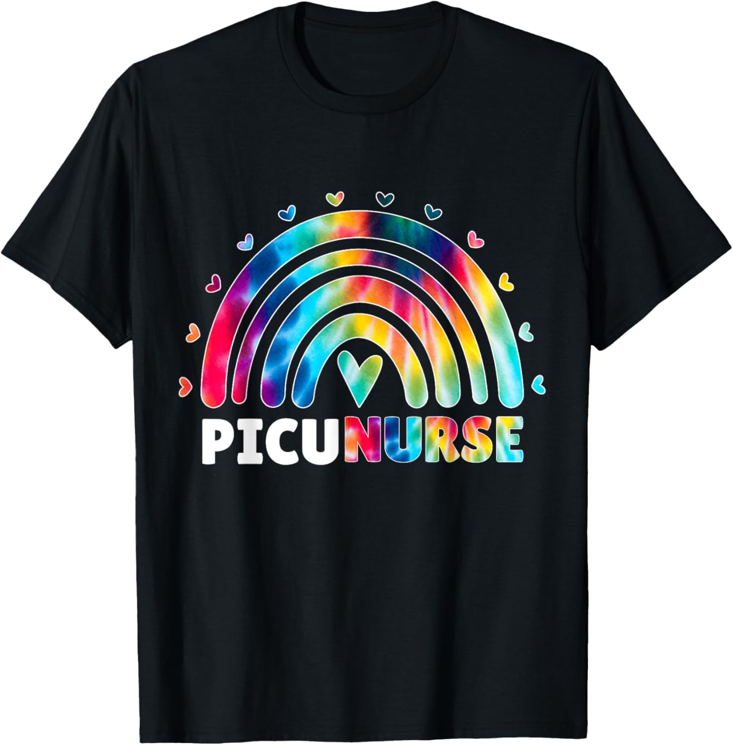 PICU Nurse Rainbow Tie Dye Fun Pediatric Intensive Care Unit T-Shirt - T-Shirt | Black