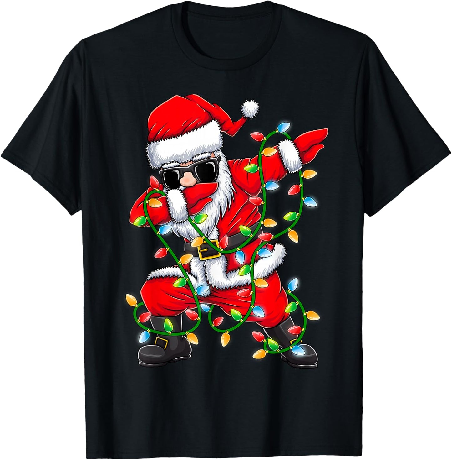 Dabbing Santa Xmas Lights Girls Boys Kids Christmas Gifts T-Shirt - T-Shirt | Black