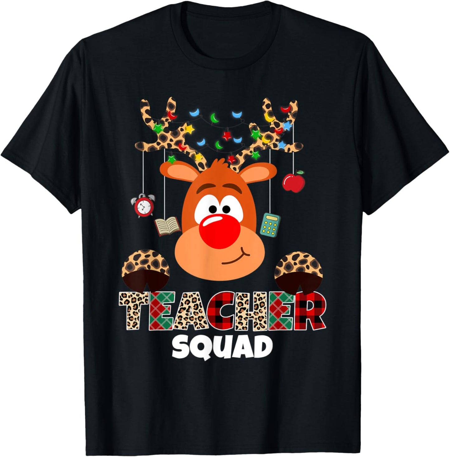 Teacher Squad Reindeer Funny Teacher Christmas Xmas Pajama T-Shirt - T-Shirt | Black