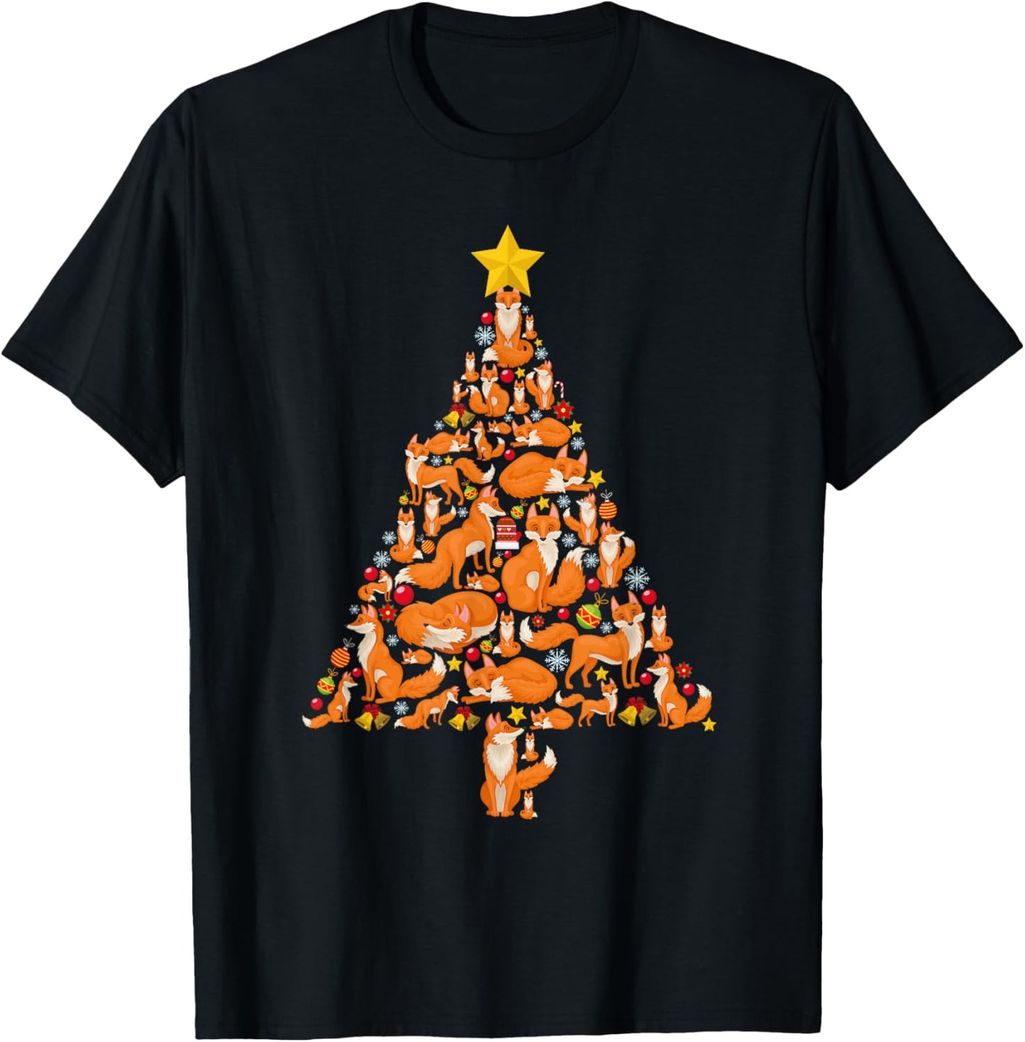 Funny Fox Christmas Tree Foxes Xmas Men Kids T-Shirt - T-Shirt | Black