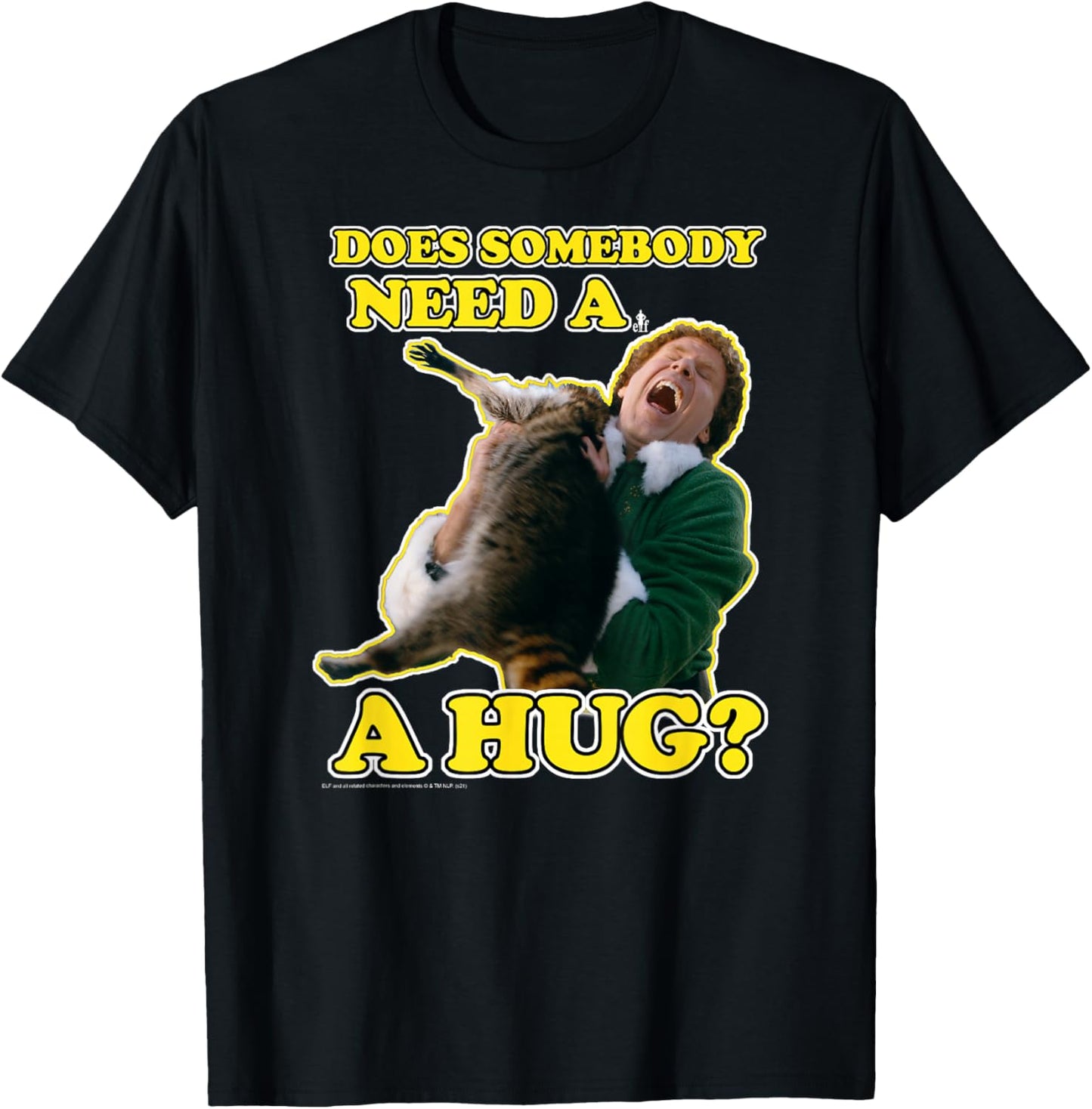 Elf Need a Hug Raccoon Attack Funny Christmas T-Shirt - T-Shirt | Black