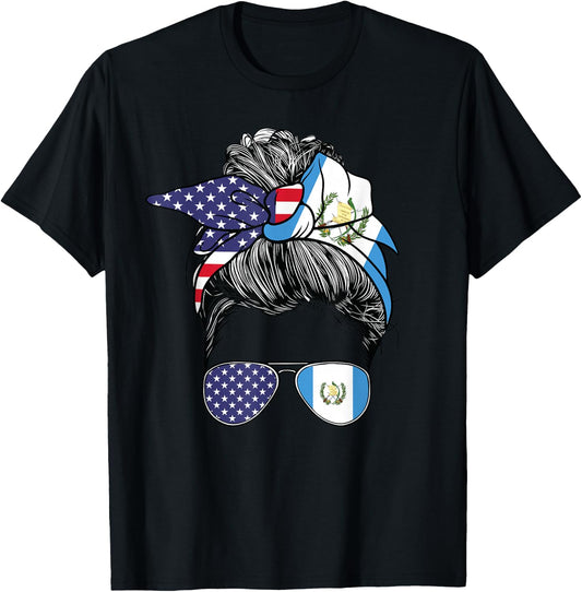 Guatemalan Women Girl USA Heritage American Guatemala Flag T-Shirt - T-Shirt | Black