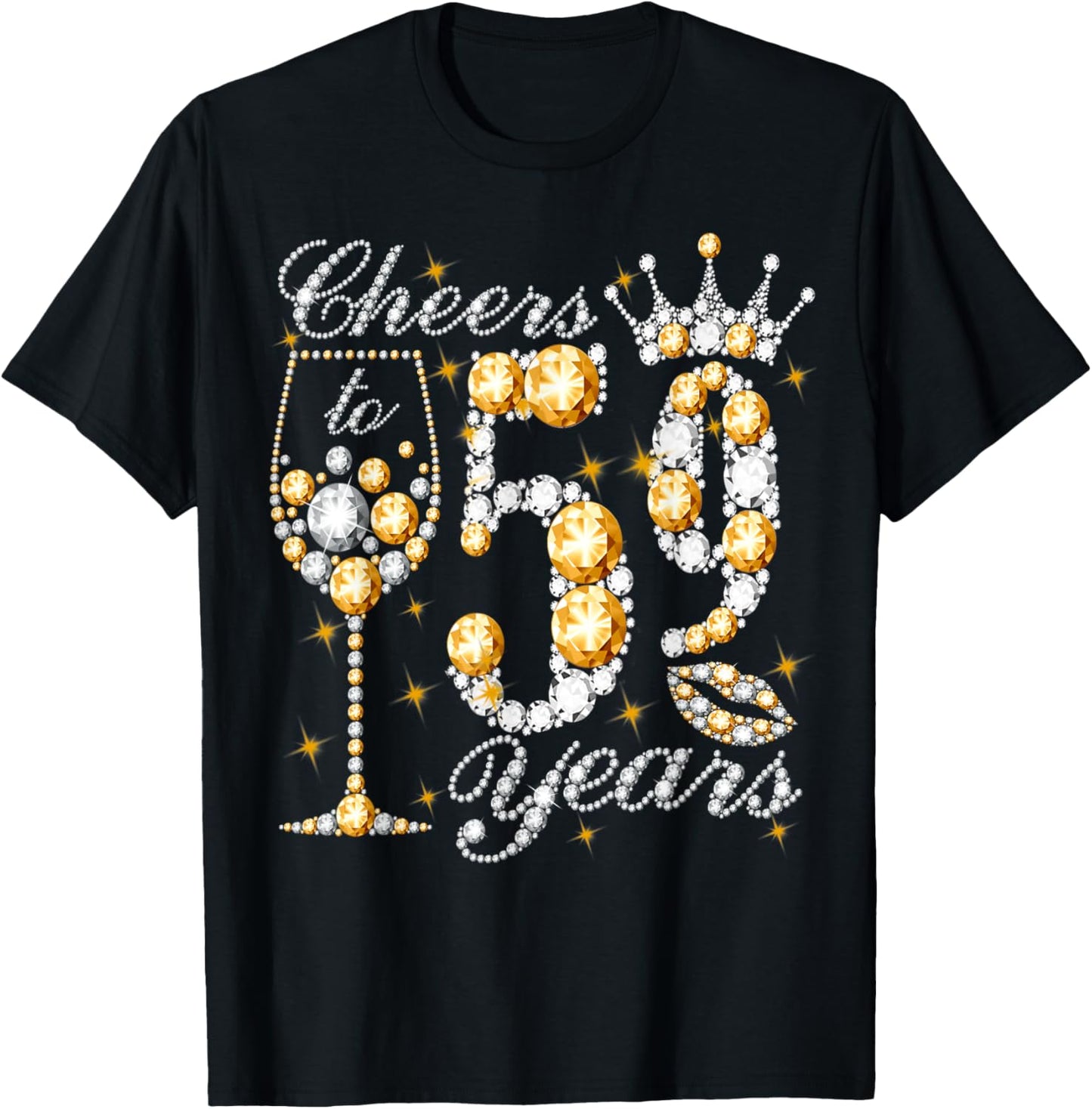 Cheers To 59 Years Old Happy 59th Birthday Queen Drink Wine T-Shirt - T-Shirt | Black