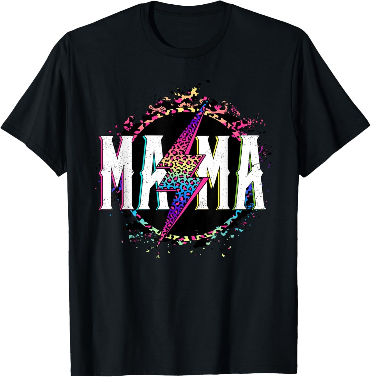 Mama Rainbow Leopard Lightning T-Shirt - T-Shirt | Black