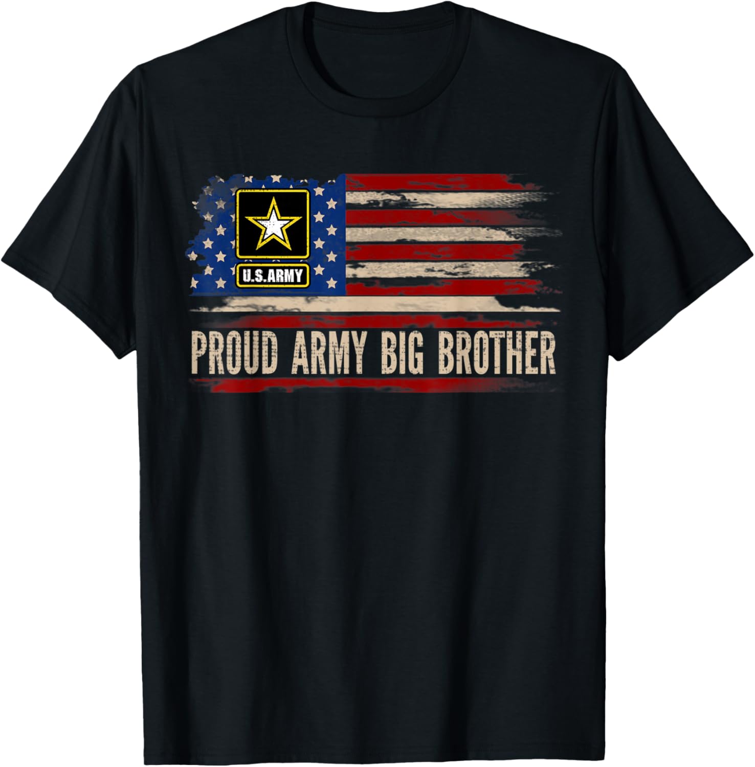 Vintage Proud Army Big Brother American Flag Veteran Gift T-Shirt - T-Shirt | Black