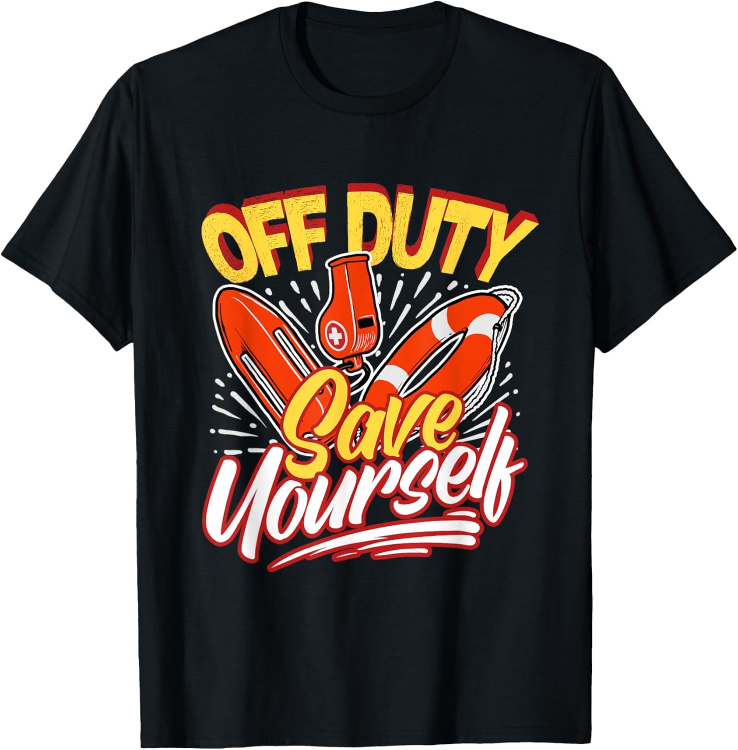 Funny Swim Coach Gifts Off Duty Save Yourself Humorous Modern Black T-Shirt - T-Shirt | Black