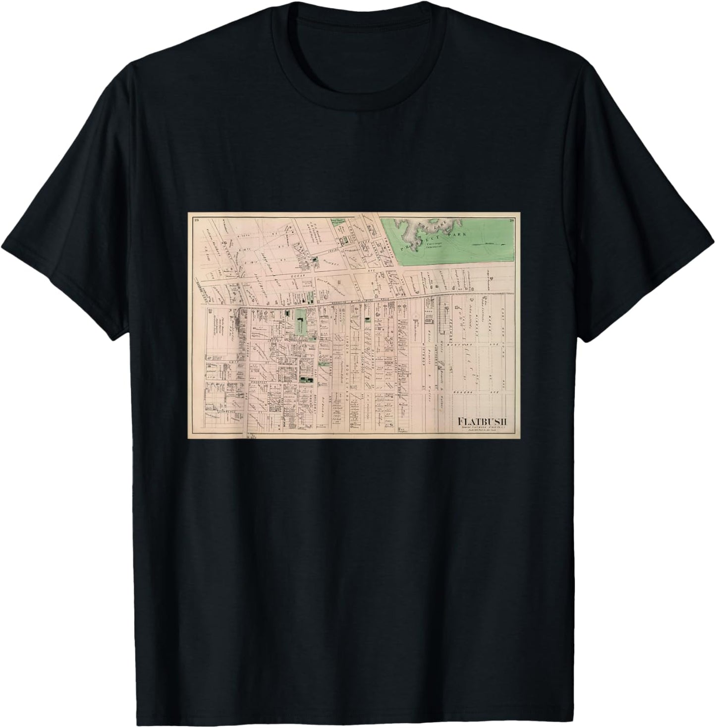 Vintage Flatbush NY Map (1873) T-Shirt - T-Shirt | Black