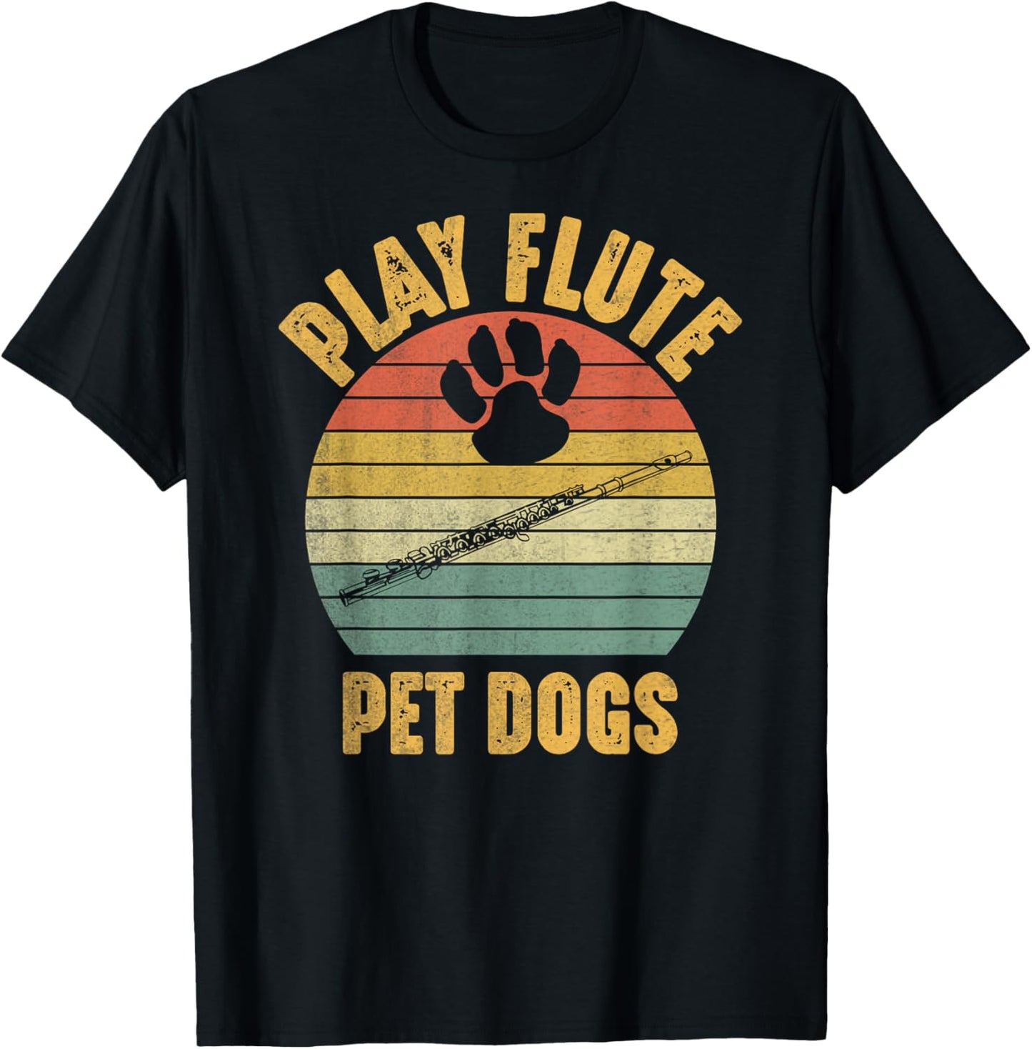 Pet Dogs Play Flute Funny Dog Lover and Flute Player Flutist T-Shirt - T-Shirt | Black