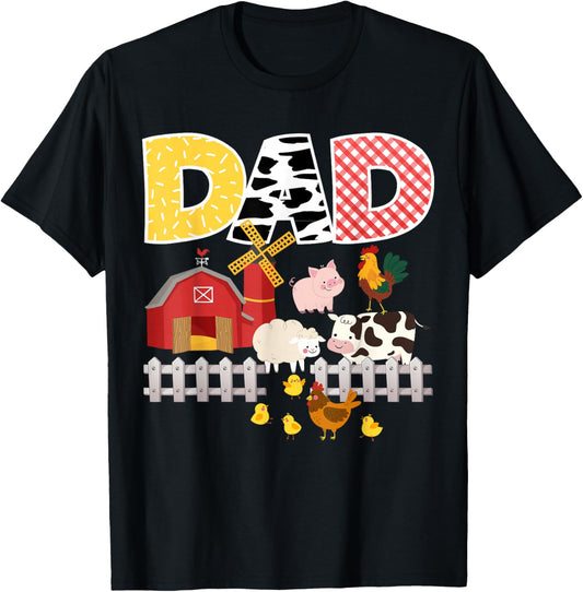 Dad Birthday Boy Farm Animal Farming Farmer Family B-Day T-Shirt - T-Shirt | Black