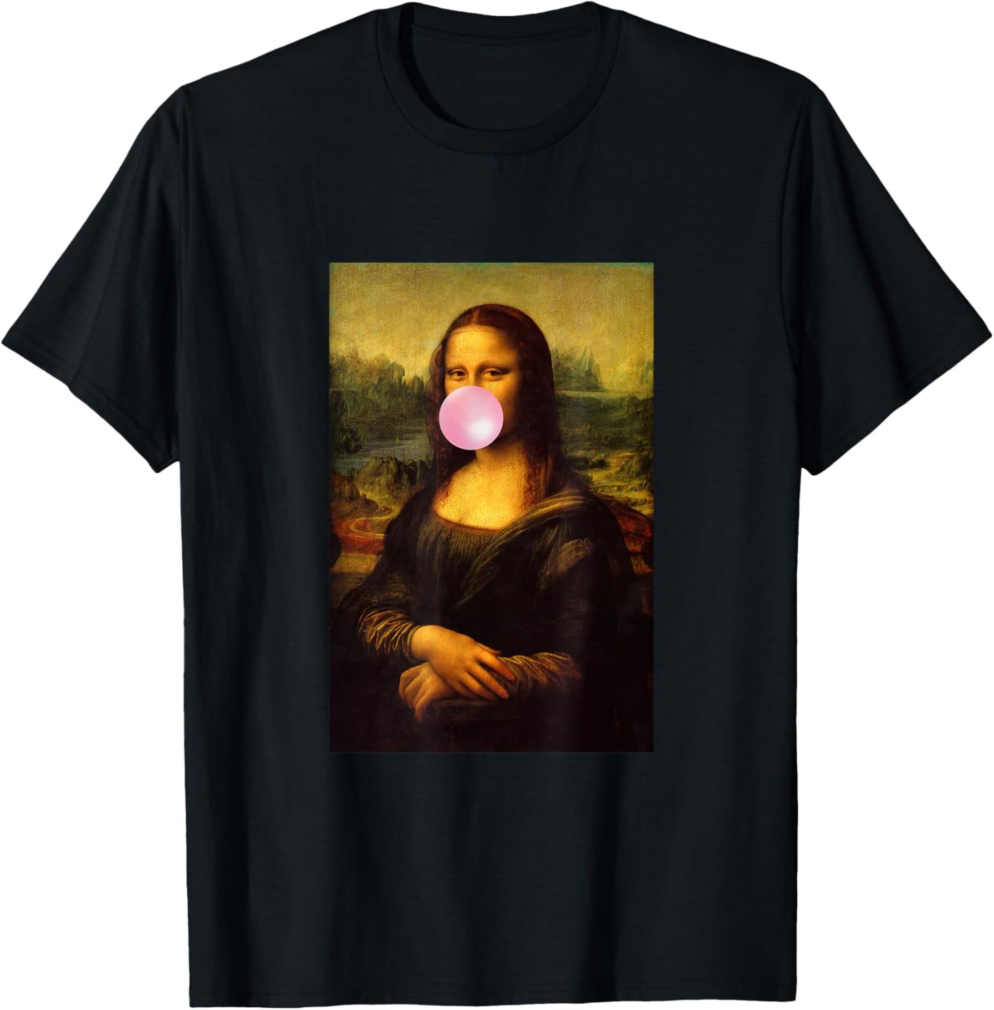 Enjoy Wear Sarcastic French Mona Lisa Chewing Bubble Gum Fun T-Shirt - T-Shirt | Black