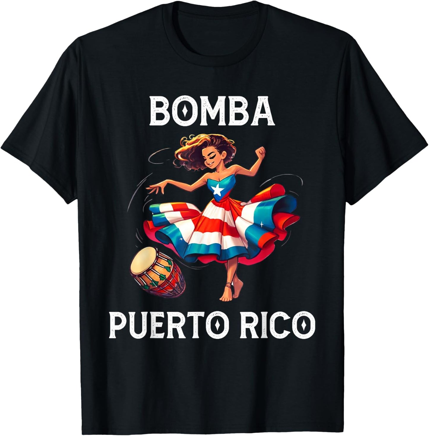 Puerto Rico Flag Hispanic Heritage Month Women Bomba Dancer T-Shirt - T-Shirt | Black