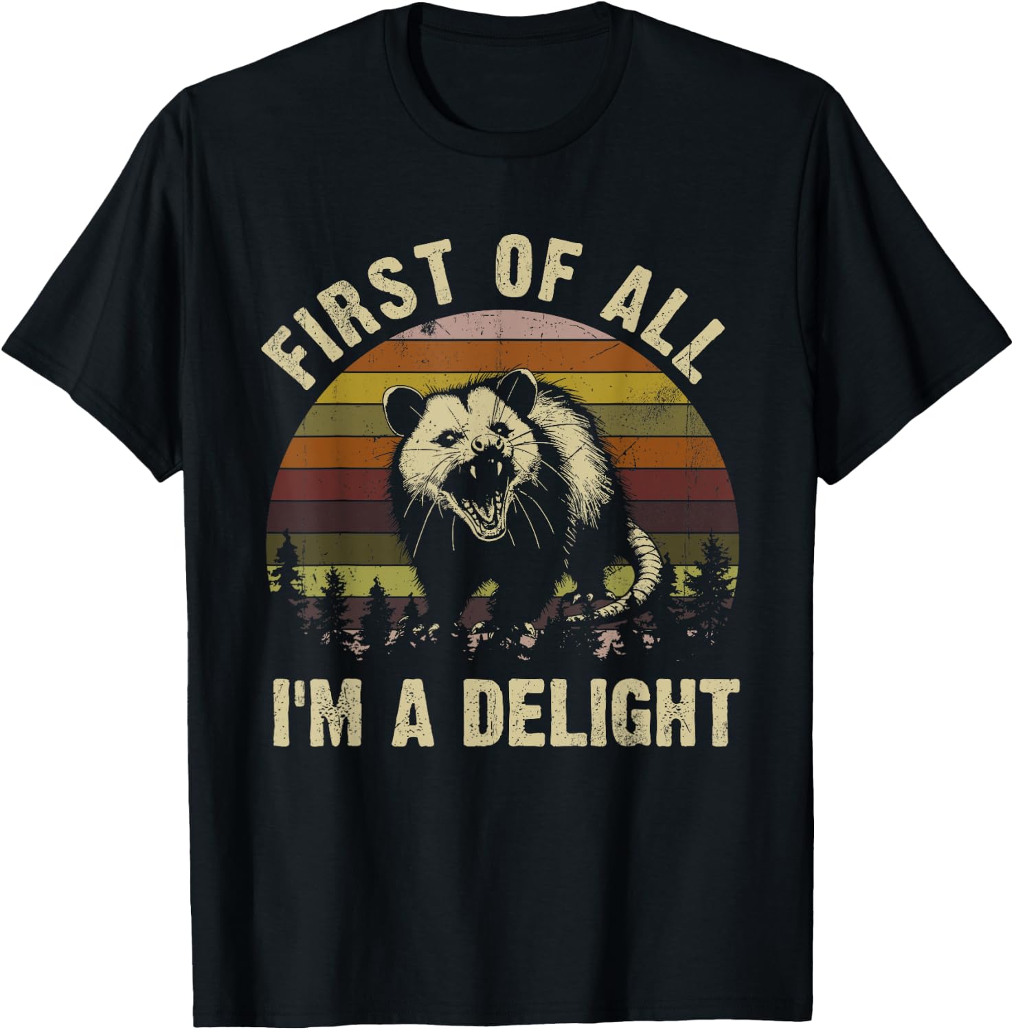 First Of All I'm A Delight Sarcastic Angry Opossum T-Shirt - T-Shirt | Black