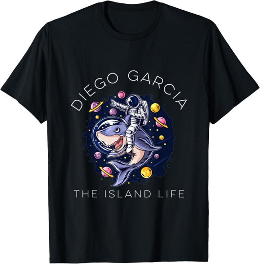 Diego Garcia Island Shark Space Astronaut T-Shirt - T-Shirt | Black