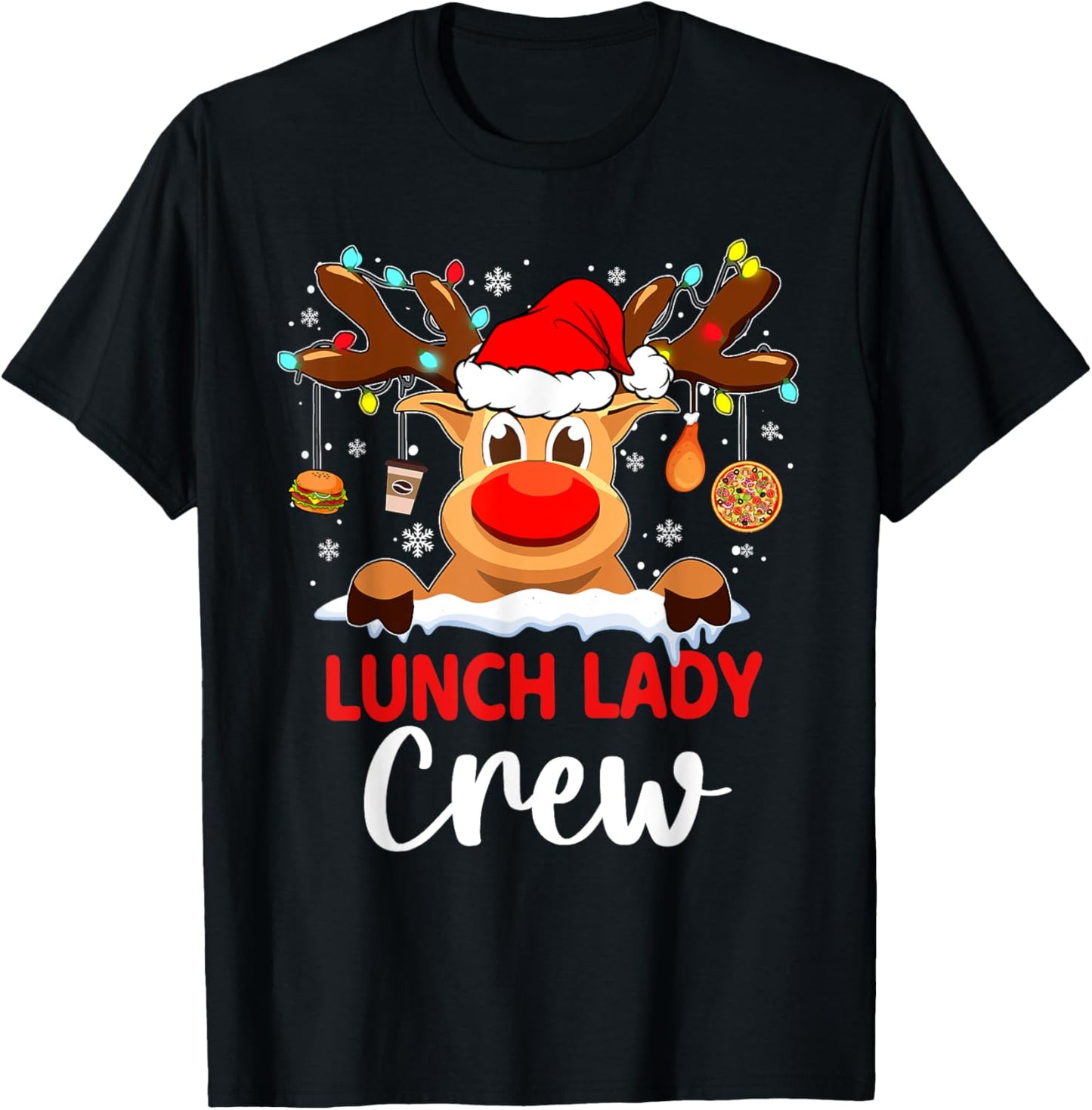 Funny Lunch Lady Reindeer Plaid Christmas Teacher T-Shirt - T-Shirt | Black