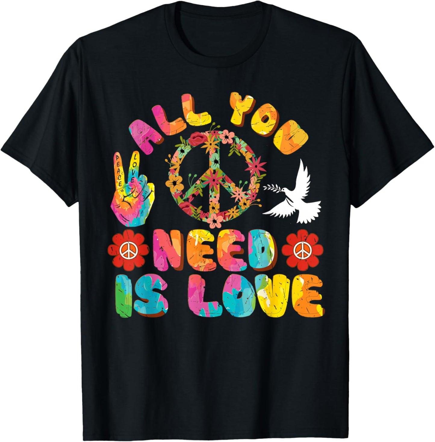 Tye Dye Peace Sign 70s Tie Dye Hippie Peace Sign T-Shirt - T-Shirt | Black