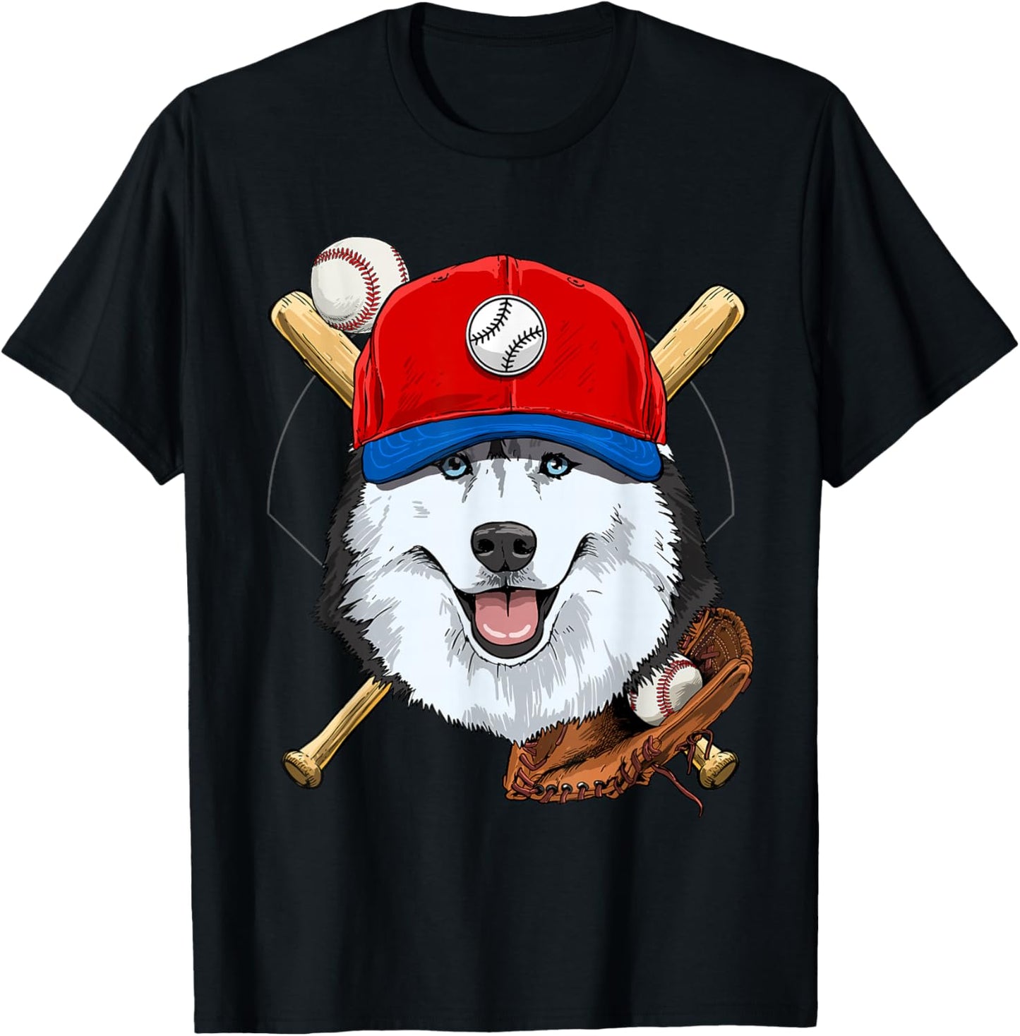 Siberian Husky Baseball Dog Lovers Baseball Player T-Shirt - T-Shirt | Black