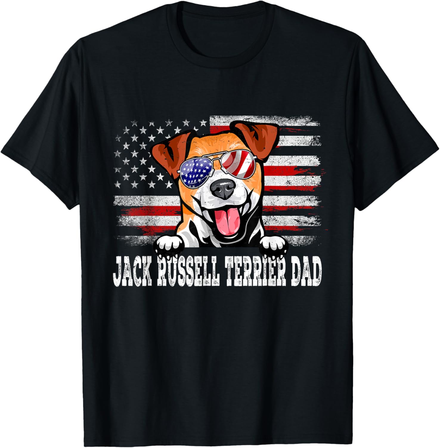 Vintage Jack Russell Terrier Dad American Flag Father's Day T-Shirt - T-Shirt | Black