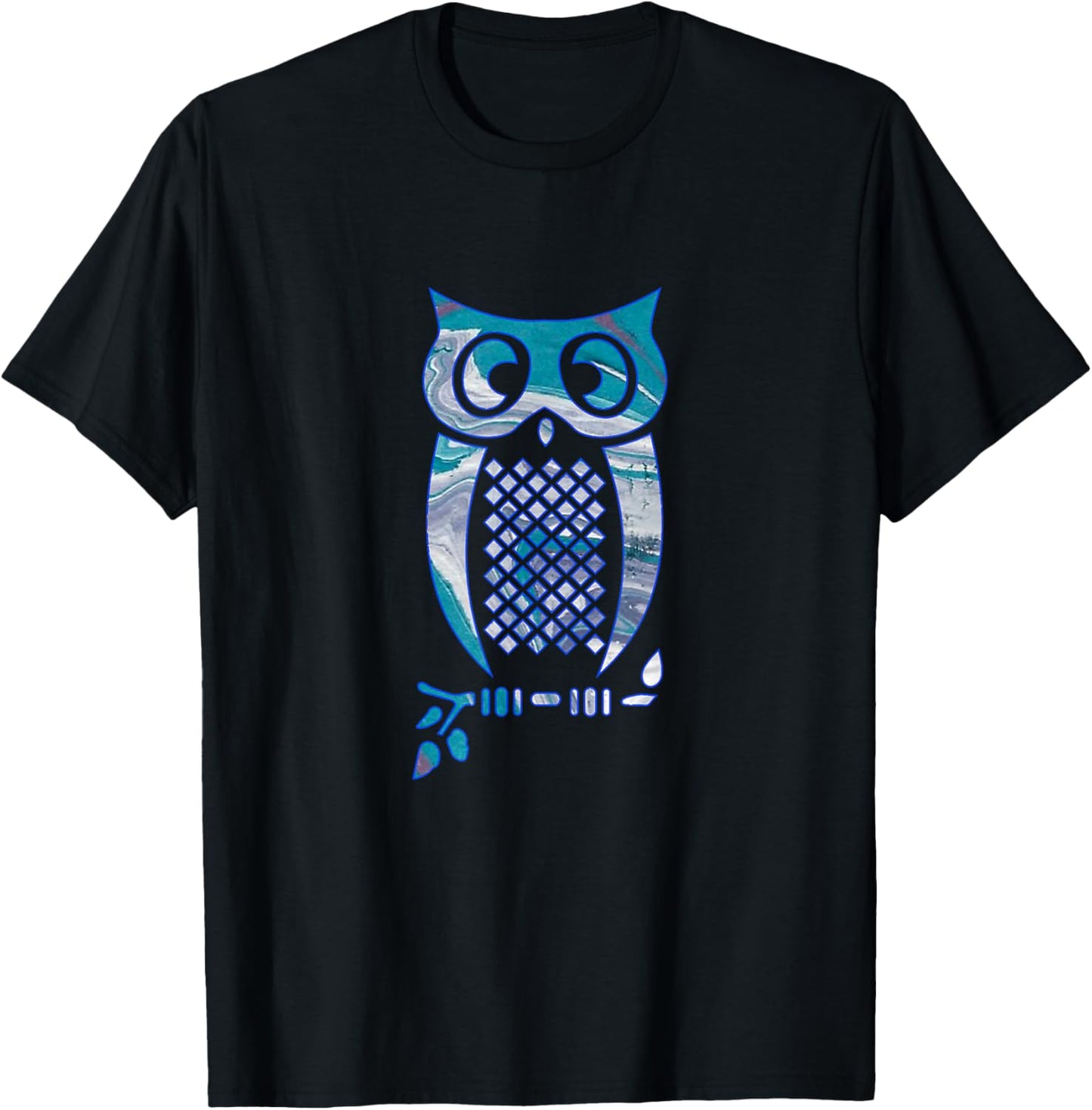 Turquoise, Lavender, Purple Swirl with Owl Design on Apparel T-Shirt - T-Shirt | Black
