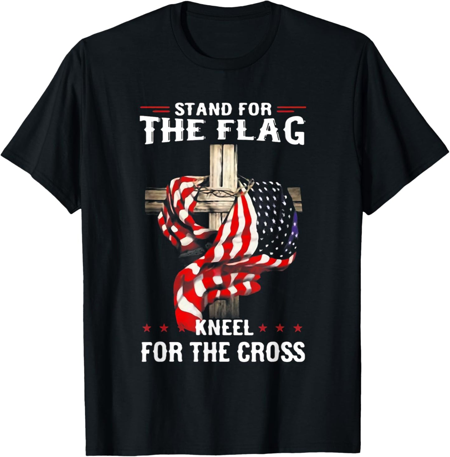 Stand for The Flag Kneel for The Cross USA Flag T-Shirt - T-Shirt | Black