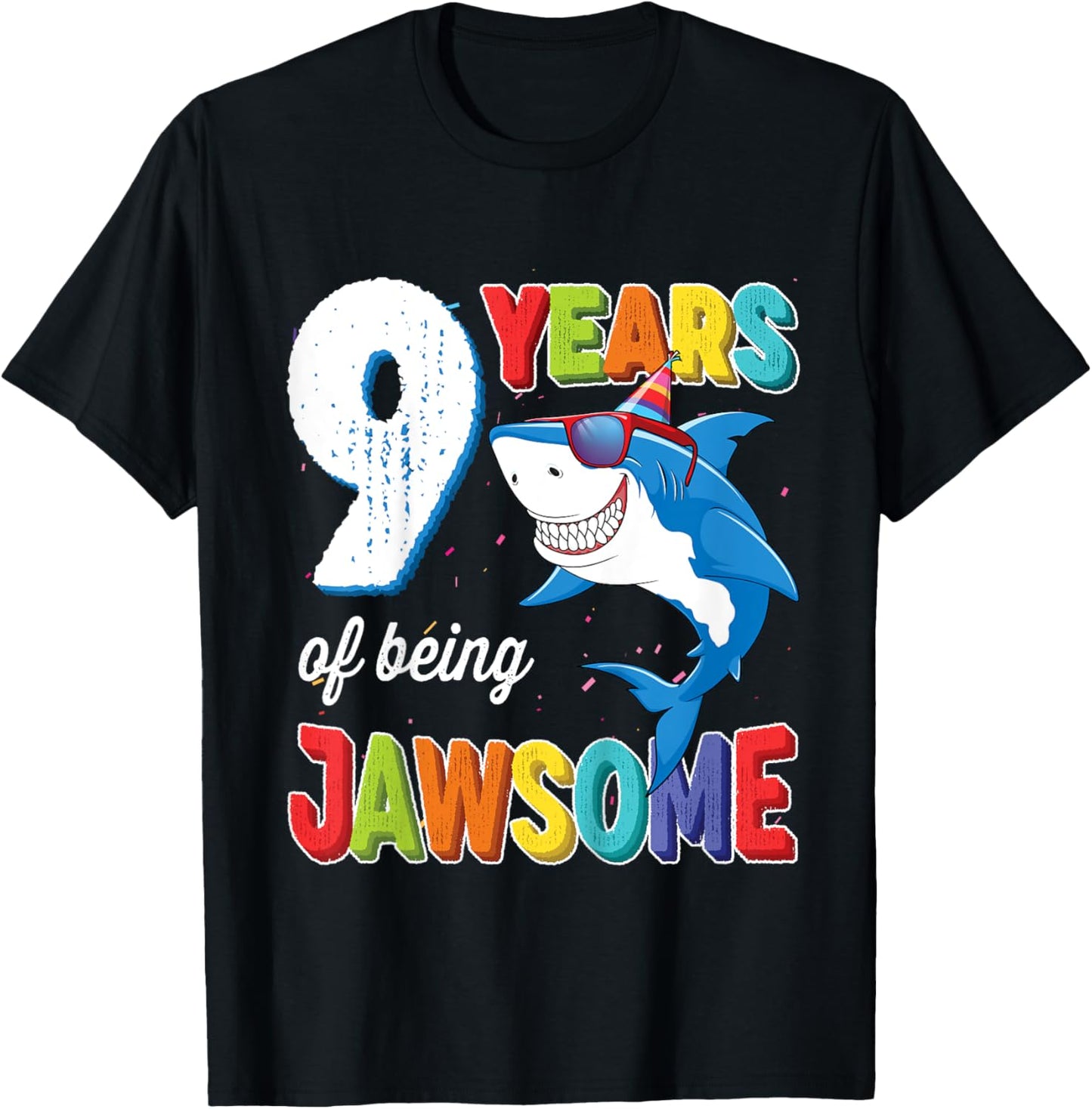 Kids 9 Year Old Boys Kids JawSome Shark 9th Birthday T-Shirt - T-Shirt | Black