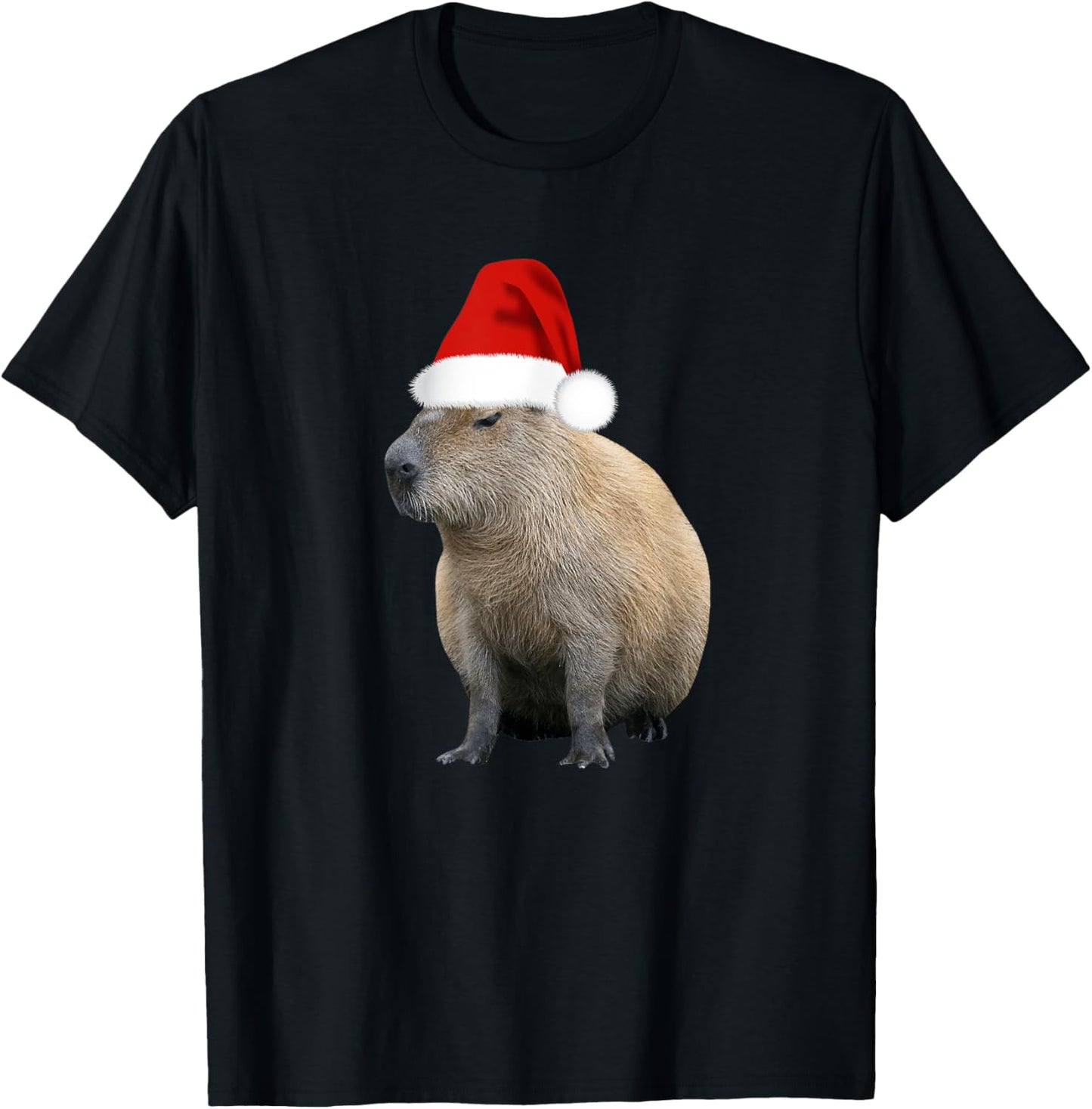 Christmas Capybara Santa Hat T-Shirt - T-Shirt | Black
