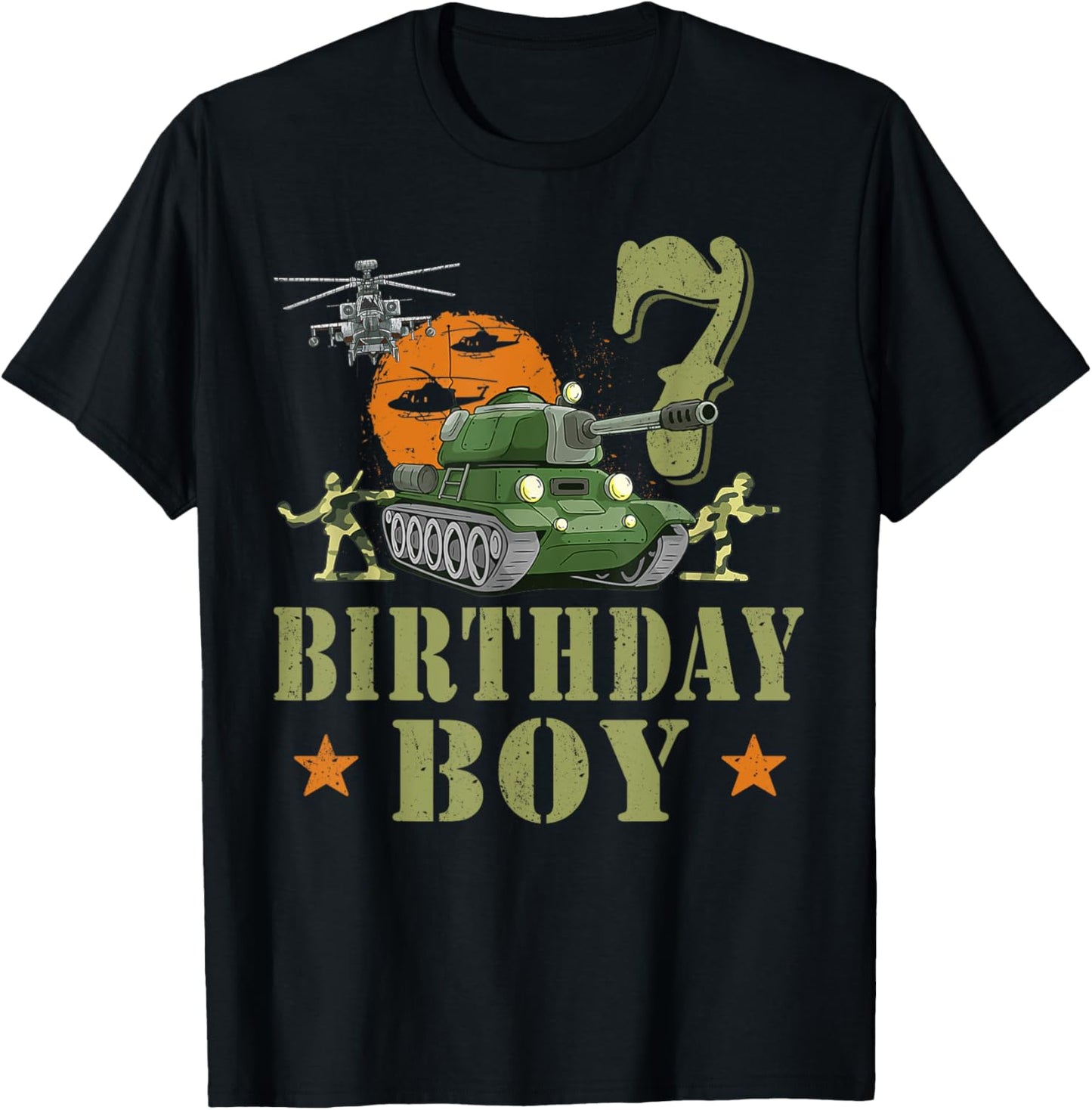 7 Year Old Birthday Boy Army Party 7th Birthday Camo T-Shirt - T-Shirt | Black