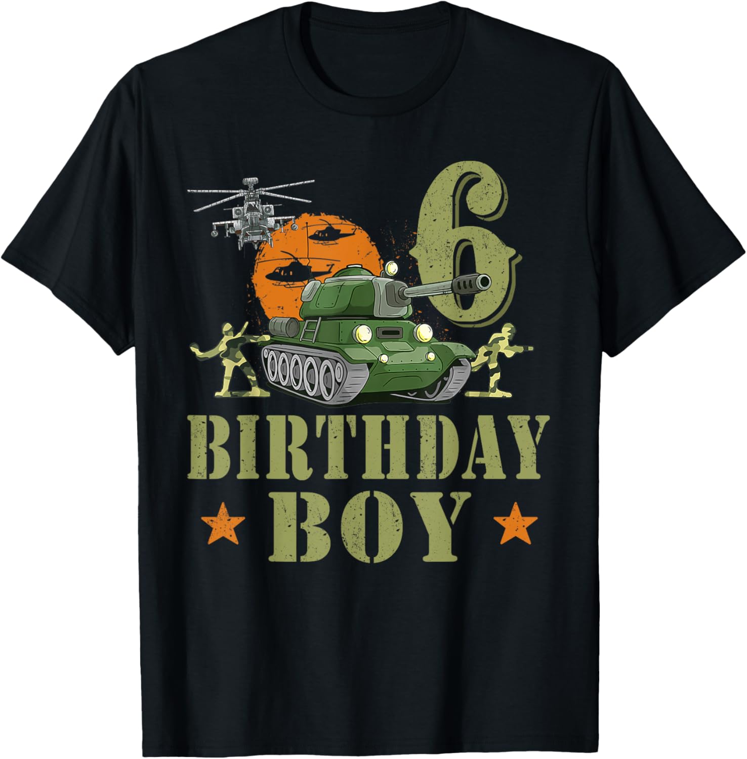6 Year Old Birthday Boy Army Party 6th Birthday Camo T-Shirt - T-Shirt | Black