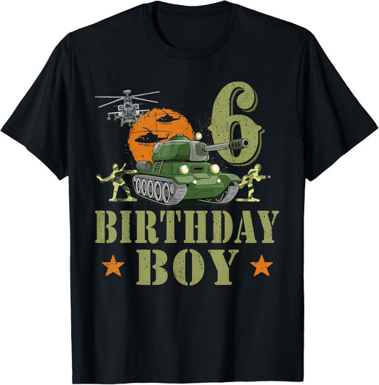 6 Year Old Birthday Boy Army Party 6th Birthday Camo T-Shirt - T-Shirt | Black
