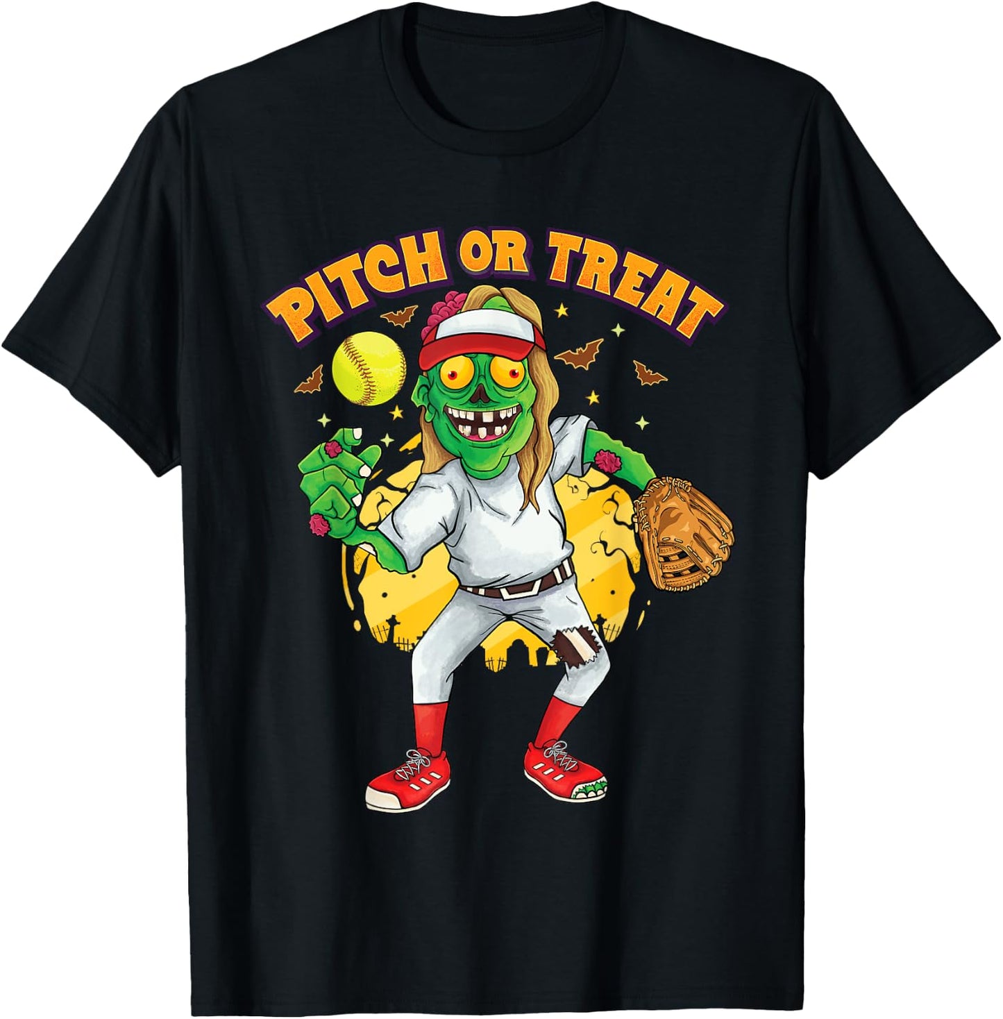 Zombie softball pitcher Girls Kids Teens Halloween Costume T-Shirt - T-Shirt | Black
