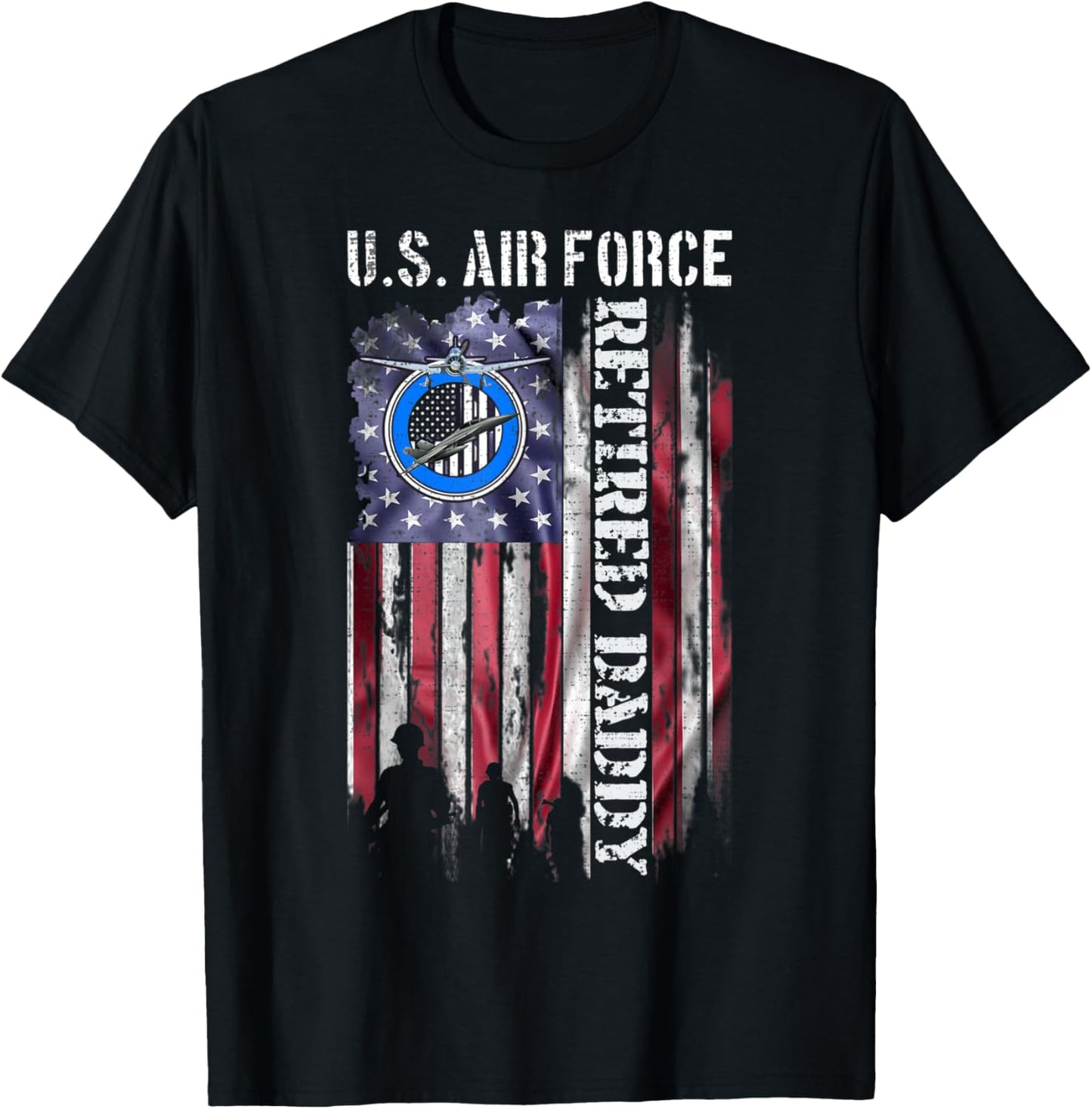 Vintage USA American Flag US Air Force Proud Retired Daddy Men T-Shirt - T-Shirt | Black