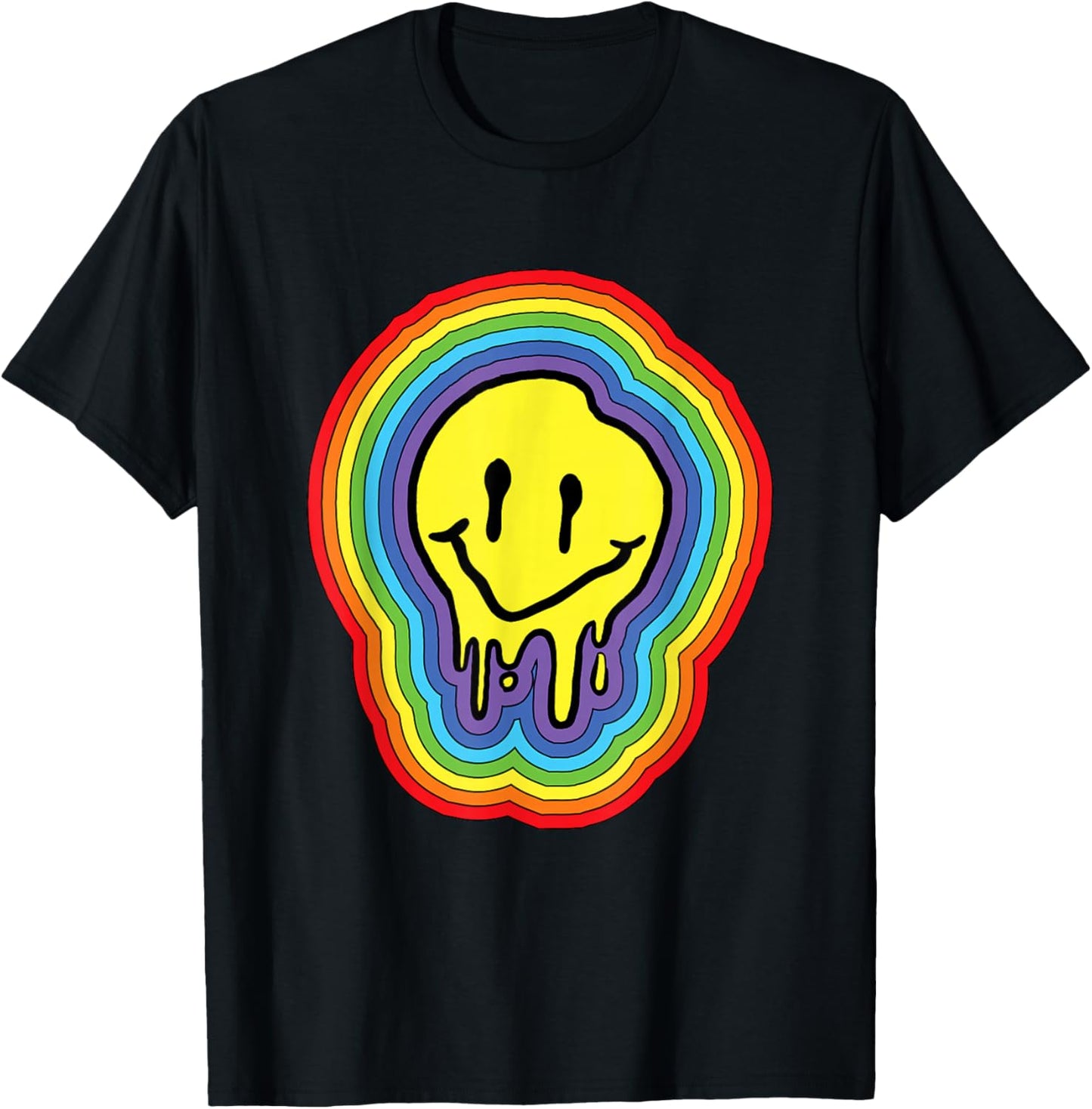 Kidcore Aesthetic Melting Smiling Face 80s 90s Retro T-Shirt - T-Shirt | Black