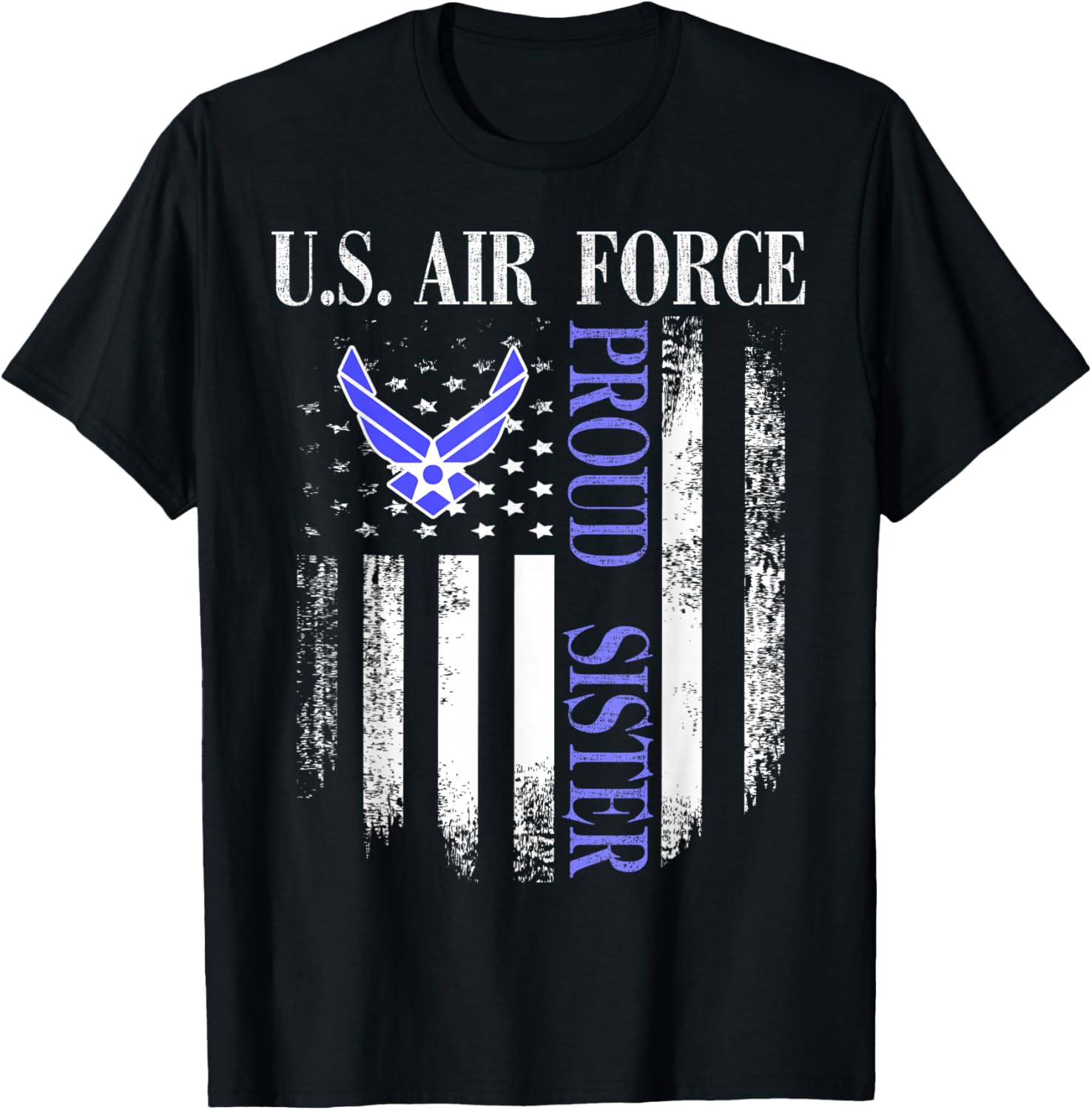 Vintage U.S. Air Force Proud Sister with American Flag T-Shirt - T-Shirt | Black