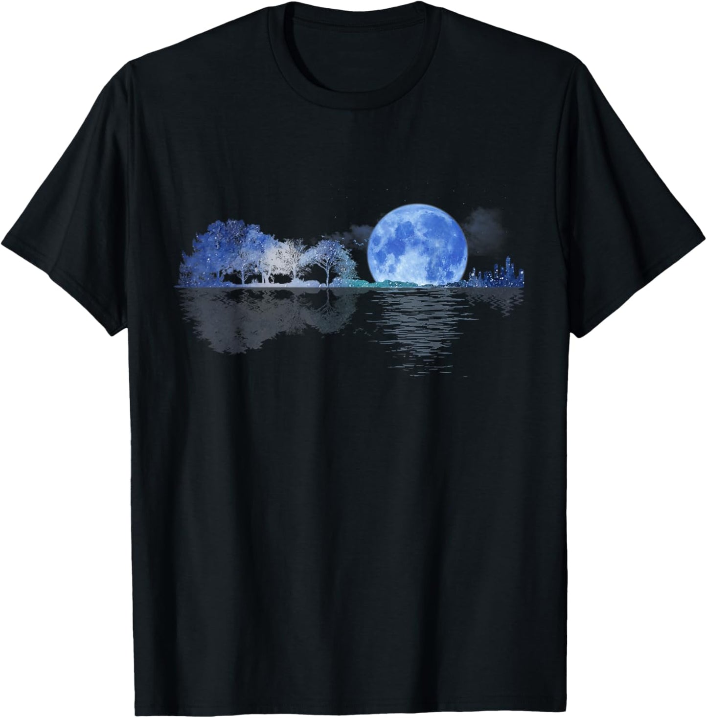 Acoustic Guitar Lake Shadow Nature Guitar Player Guitarist T-Shirt - T-Shirt | Black