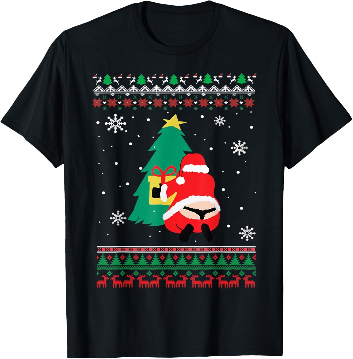 Funny Adult Santa's Whale Tail Thongs Ugly Christmas Sweater T-Shirt - T-Shirt | Black