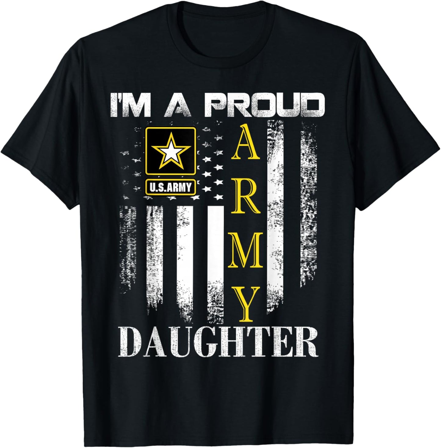 Vintage I'm A Proud Army Daughter With American Flag Gift T-Shirt - T-Shirt | Black