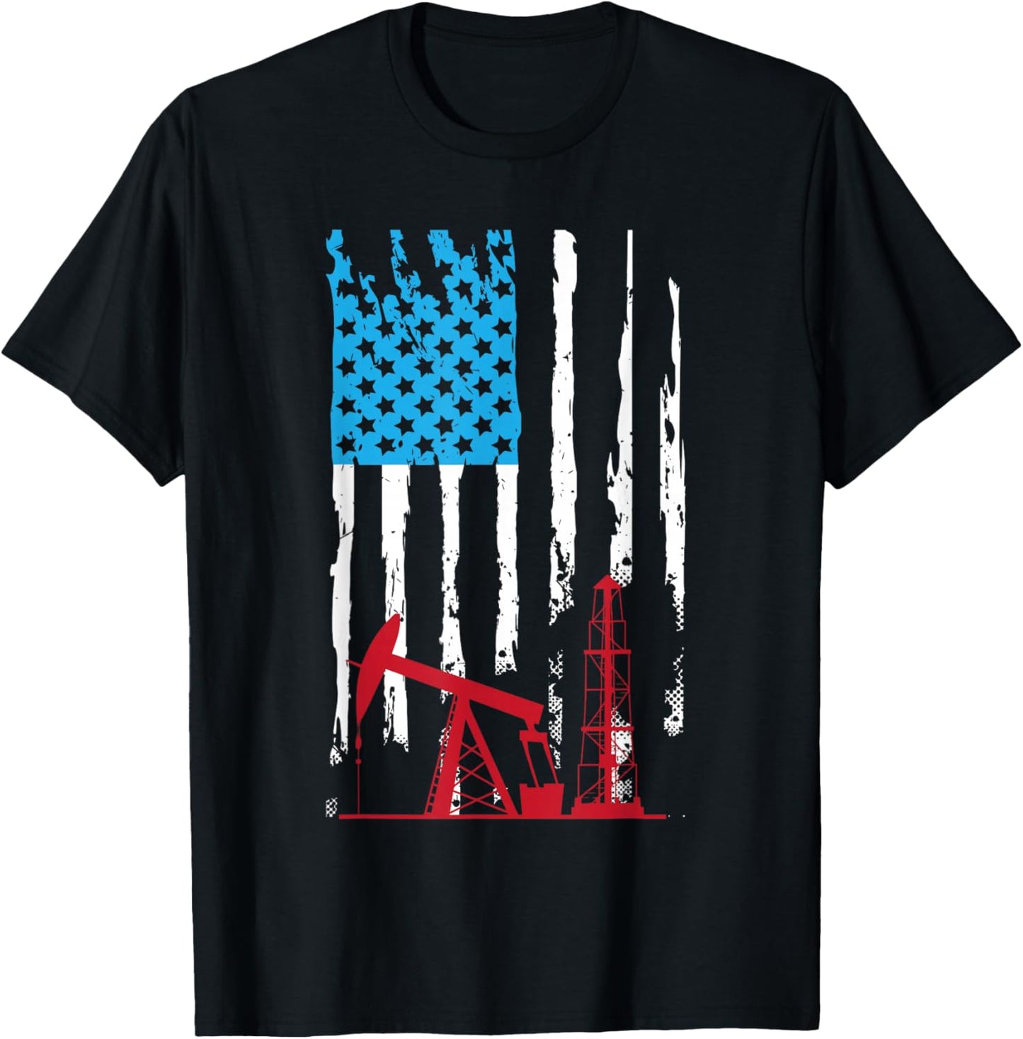 Patriotic Oilfield Worker Oilman Oil Rig Drilling US Flag T-Shirt - T-Shirt | Black