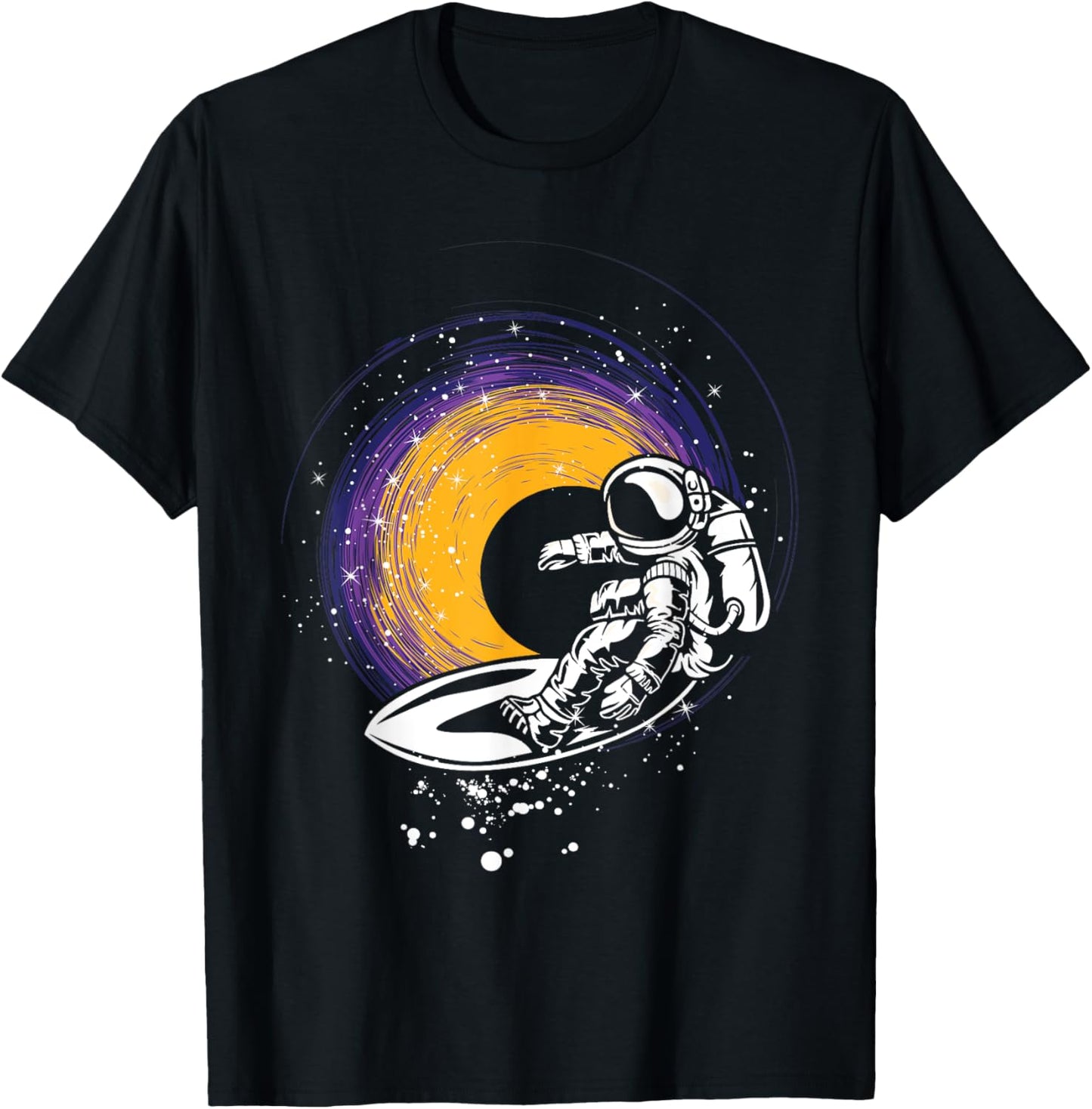 Surfing Astronaut - Galaxy Planets Space Spaceship T-Shirt - T-Shirt | Black