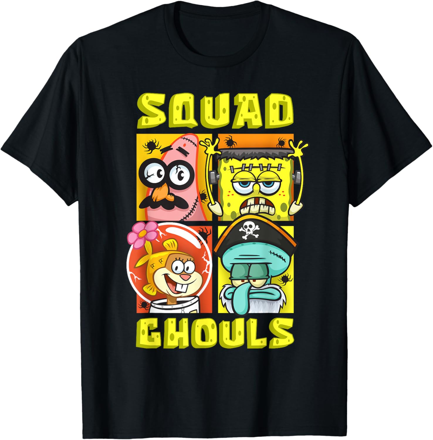 Mademark x SpongeBob SquarePants - SpongeBob Patrick Squidward Sandy Halloween Squad Ghouls Fun T-Shirt - T-Shirt | Black