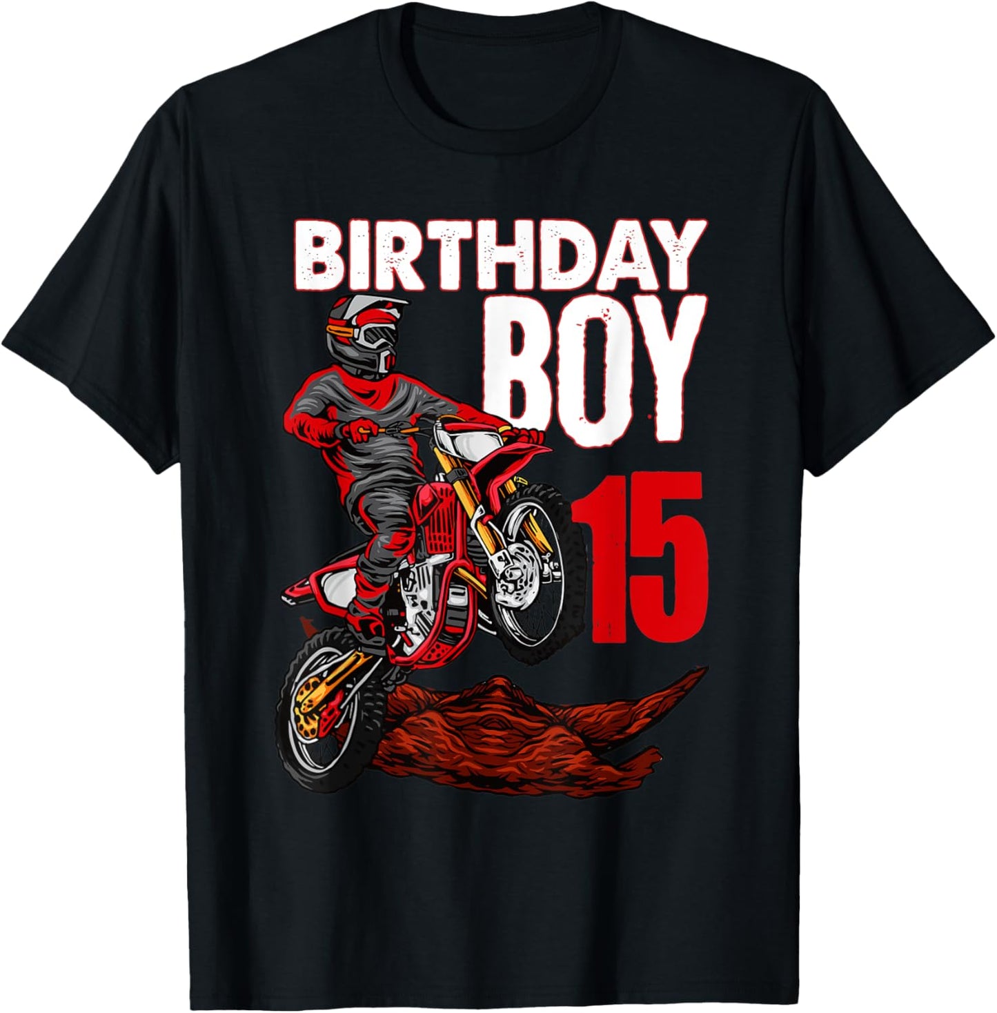 Birthday Boy 15 Year Old MX Dirt Bike Motocross T-Shirt - T-Shirt | Black