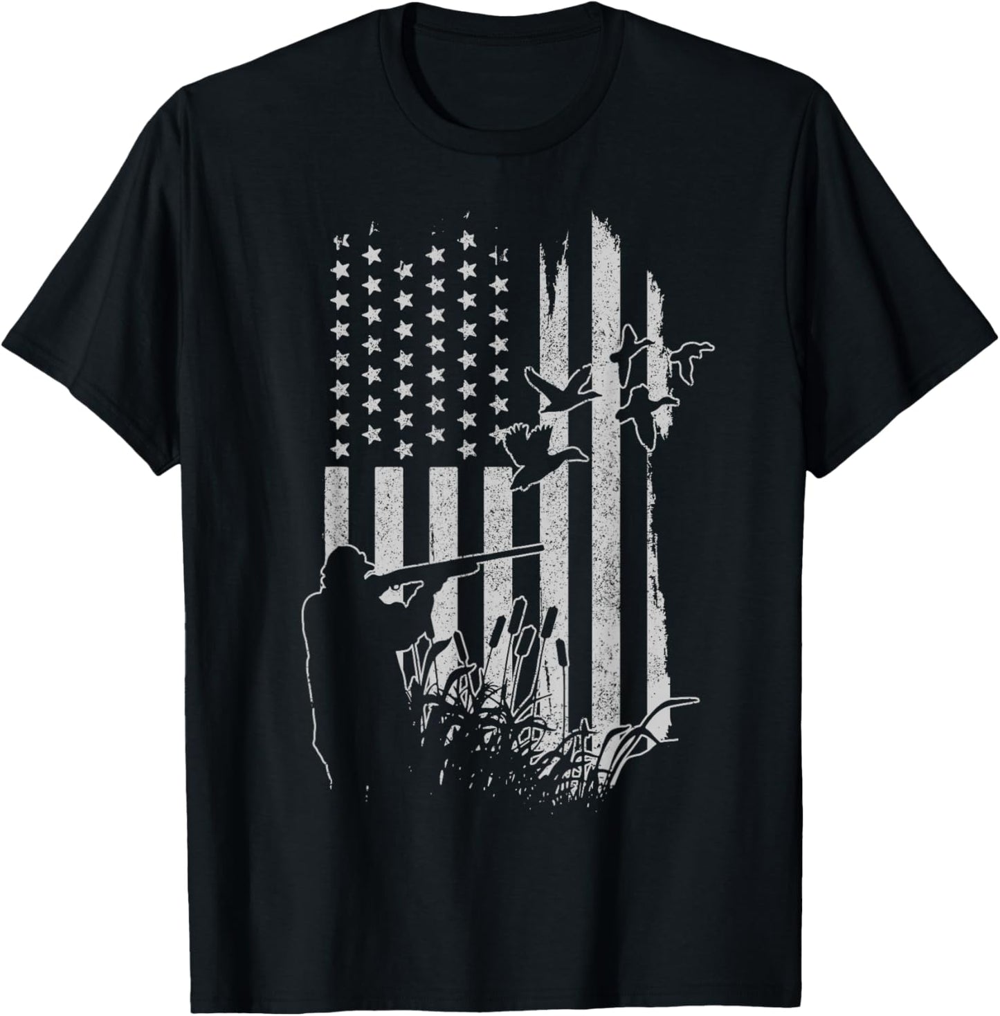 Patriotic Duck Hunting American Flag Duck Hunter T-Shirt - T-Shirt | Black