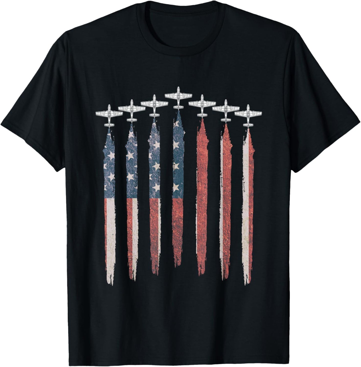 P51D Mustang WW2 Airplane USA Flag Plane P51 July 4th T-Shirt - T-Shirt | Black