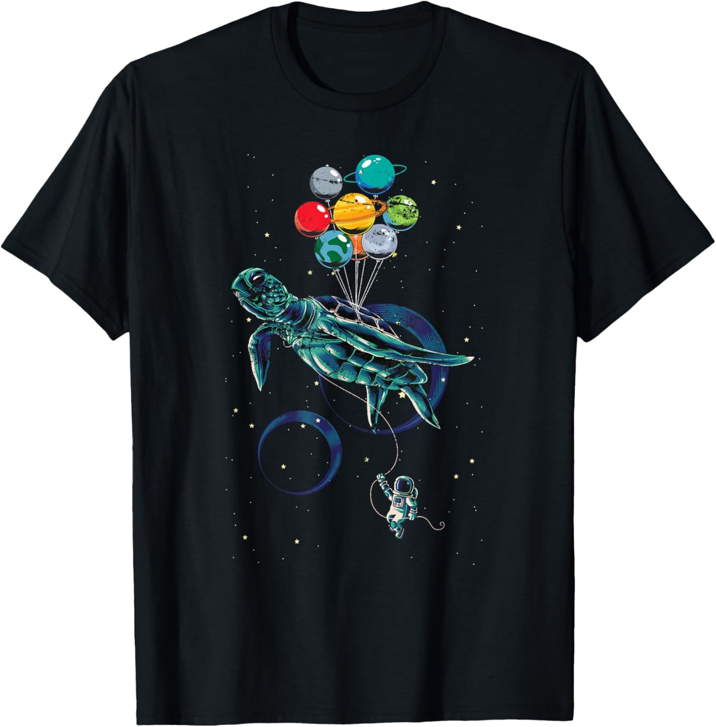Science Turtle Space Travel Animal Balloon Planets Astronaut T-Shirt - T-Shirt | Black