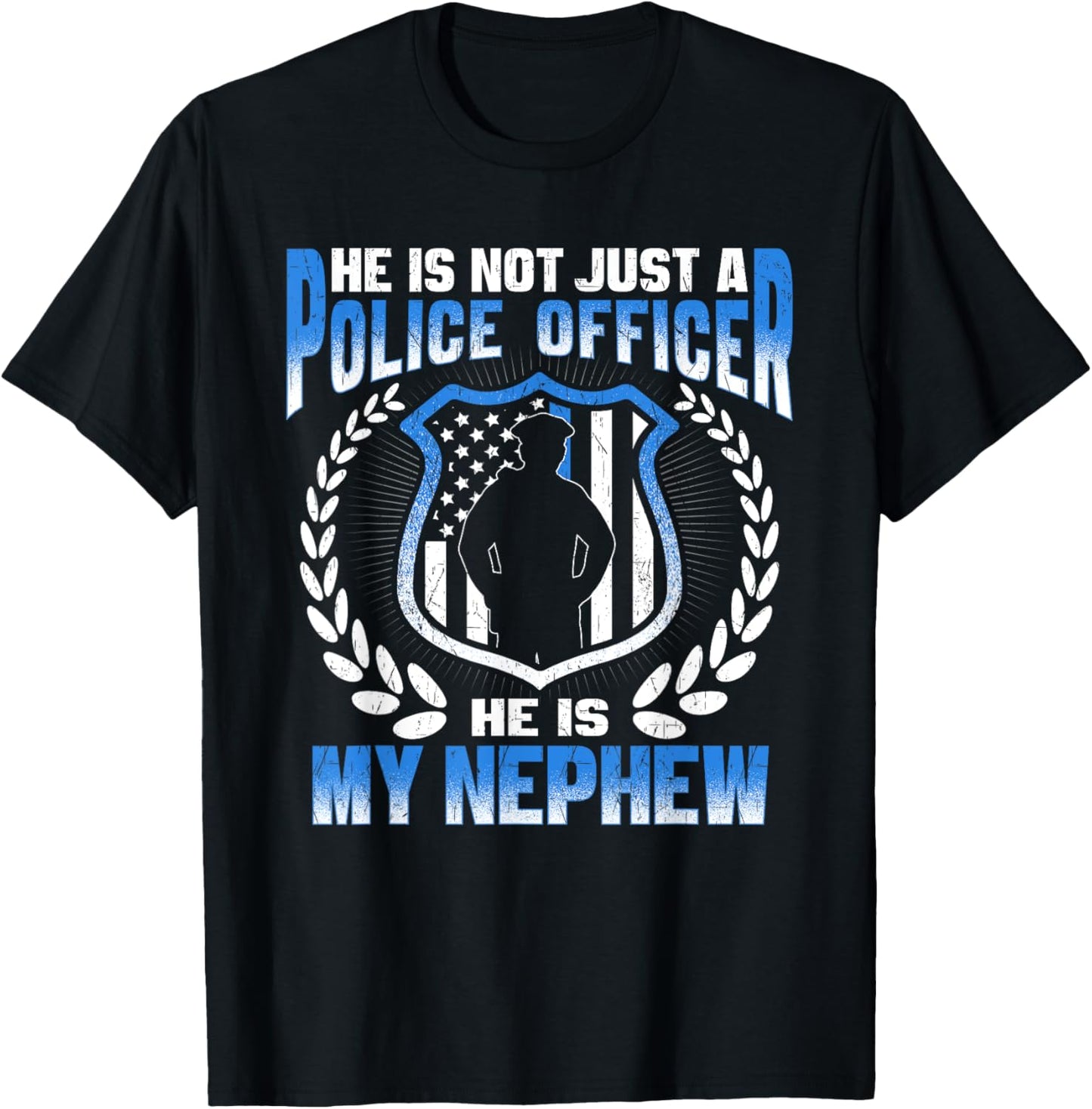 My Nephew Is A Brave Police Officer Proud Police Aunt Uncle T-Shirt - T-Shirt | Black