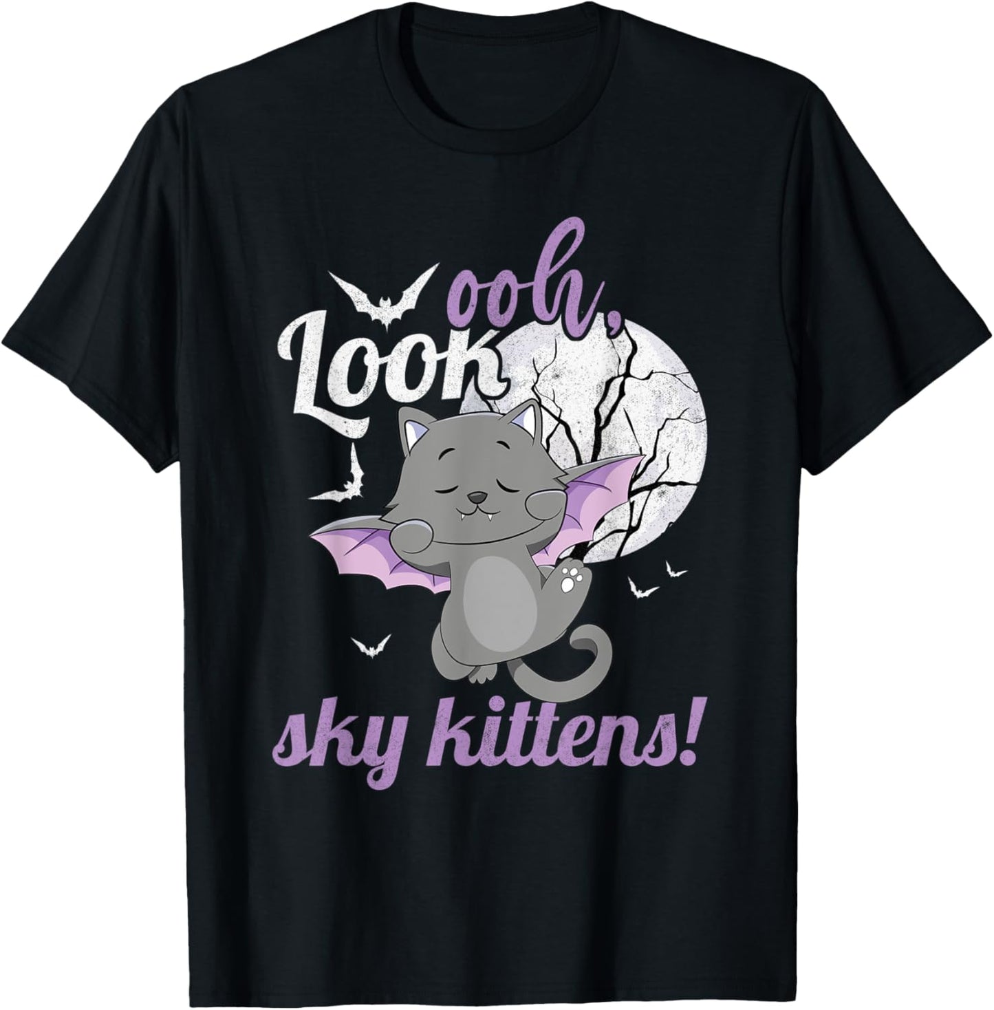 Oh Look Sky Kittens Funny Halloween Bat Cat Women T-Shirt - T-Shirt | Black