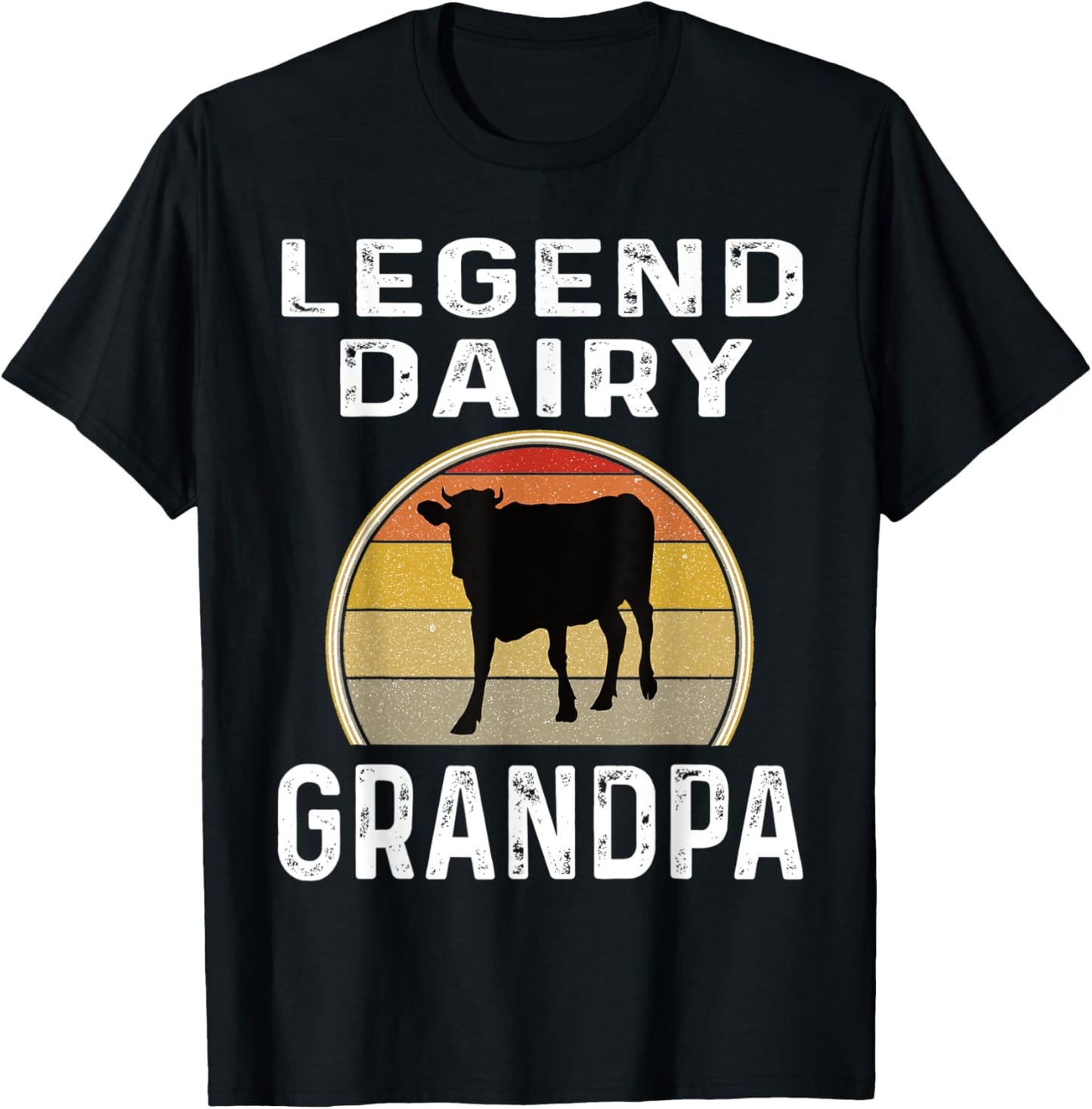 Legend Dairy Grandpa Retro Sunset Cow Farming Funny Cattle T-Shirt - T-Shirt | Black