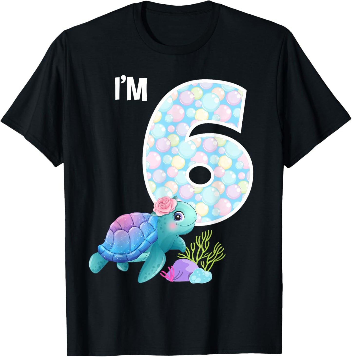 Sea Turtle Birthday I'm 6 Ocean Aquarium Theme 6th Birthday T-Shirt - T-Shirt | Black