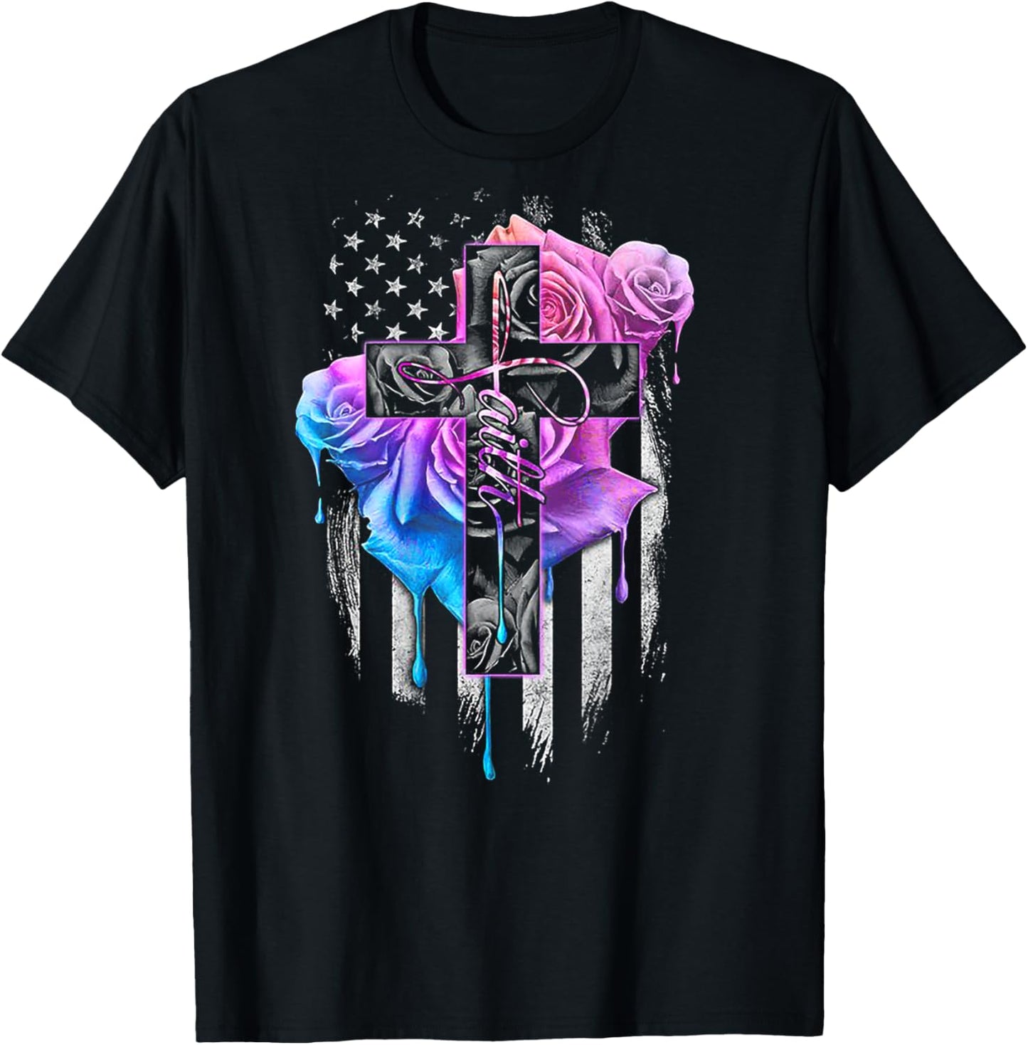 Faith Rose Watercolor Cross (on back) T-Shirt - T-Shirt | Black