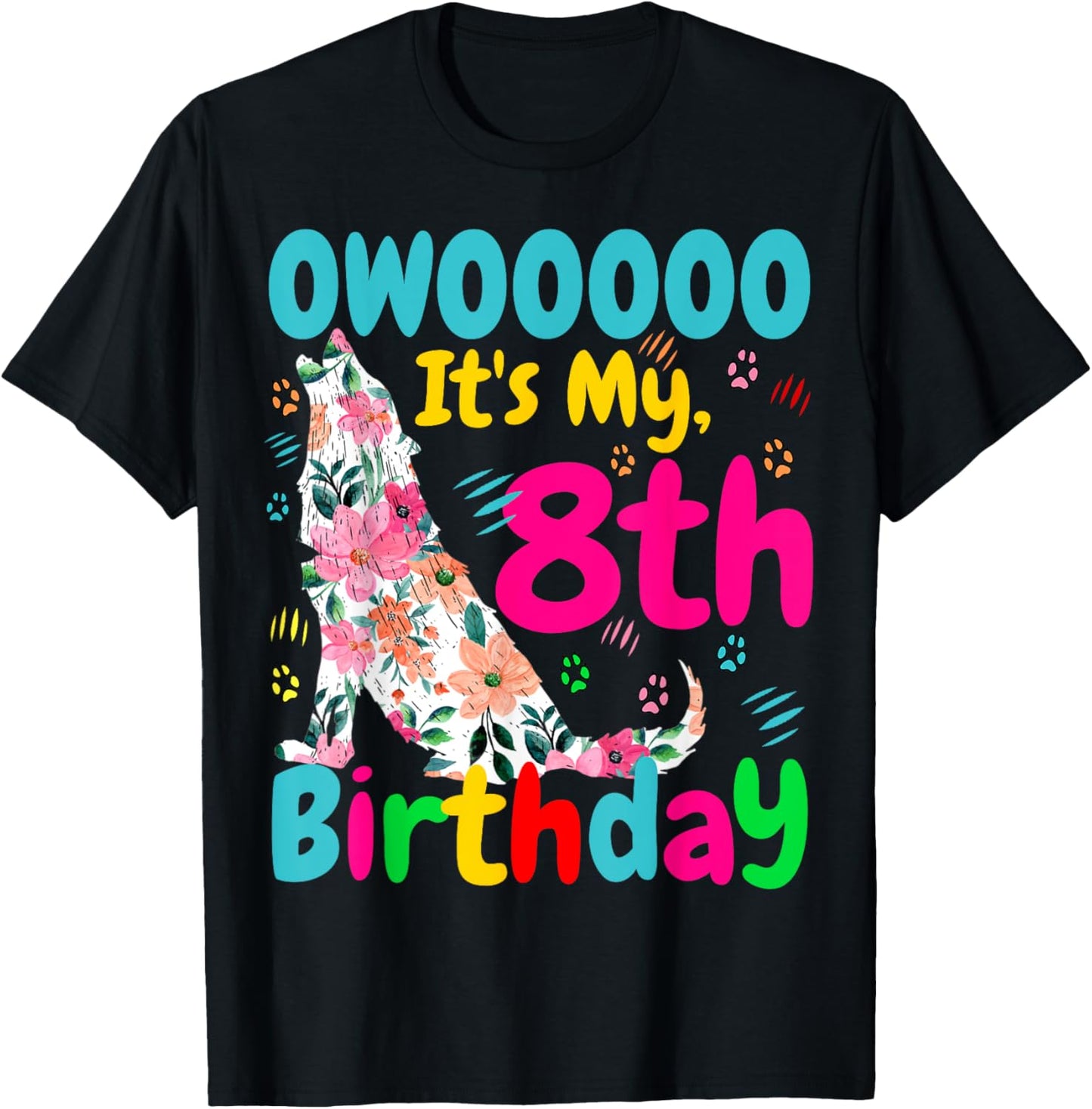 Eight Years Old Birthday Girls Who Loves Wolves Wolf Costume T-Shirt - T-Shirt | Black