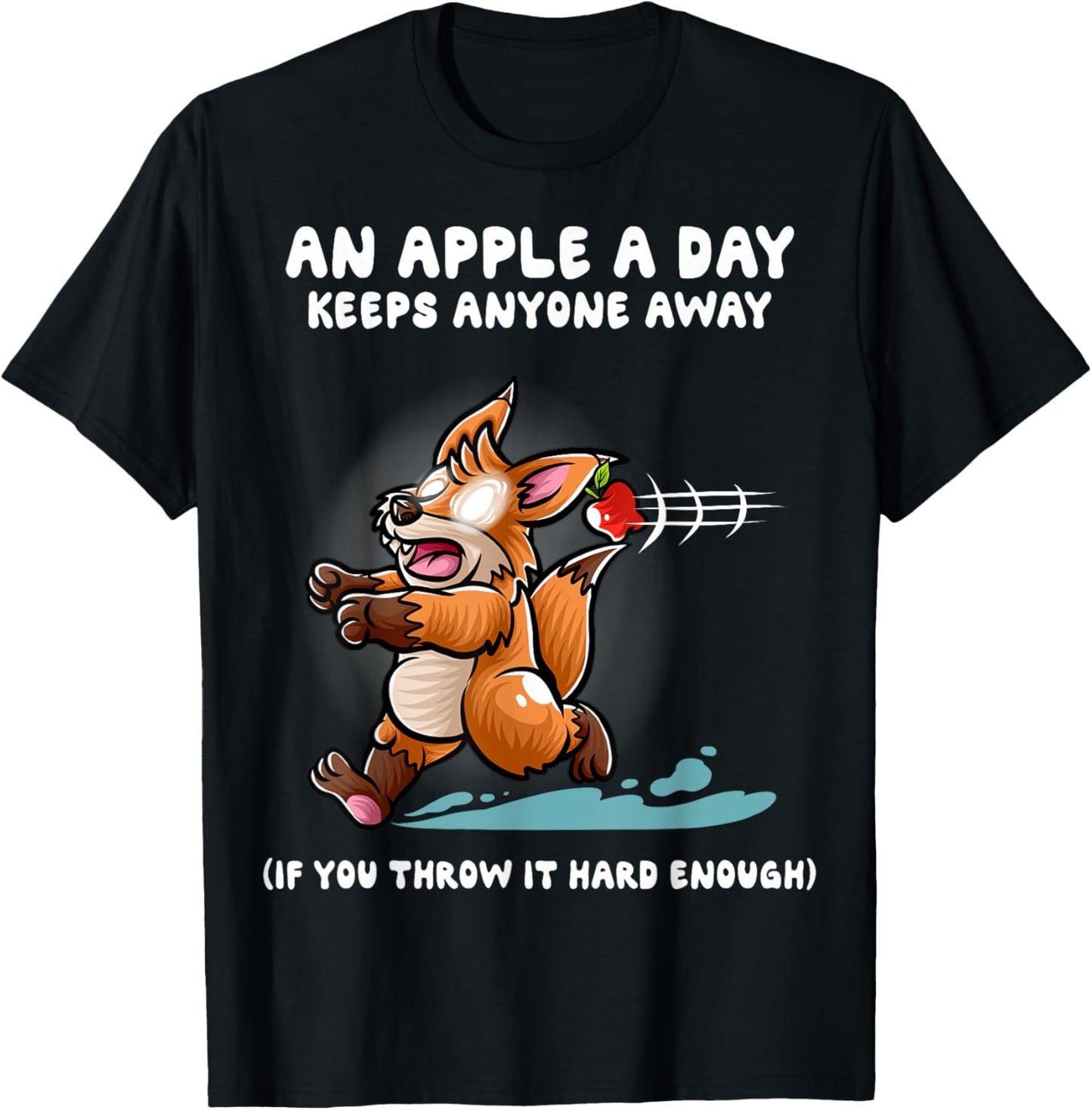 An Apple A Day Keeps Anyone Away Nerd Fox Funny Foxes T-Shirt - T-Shirt | Black